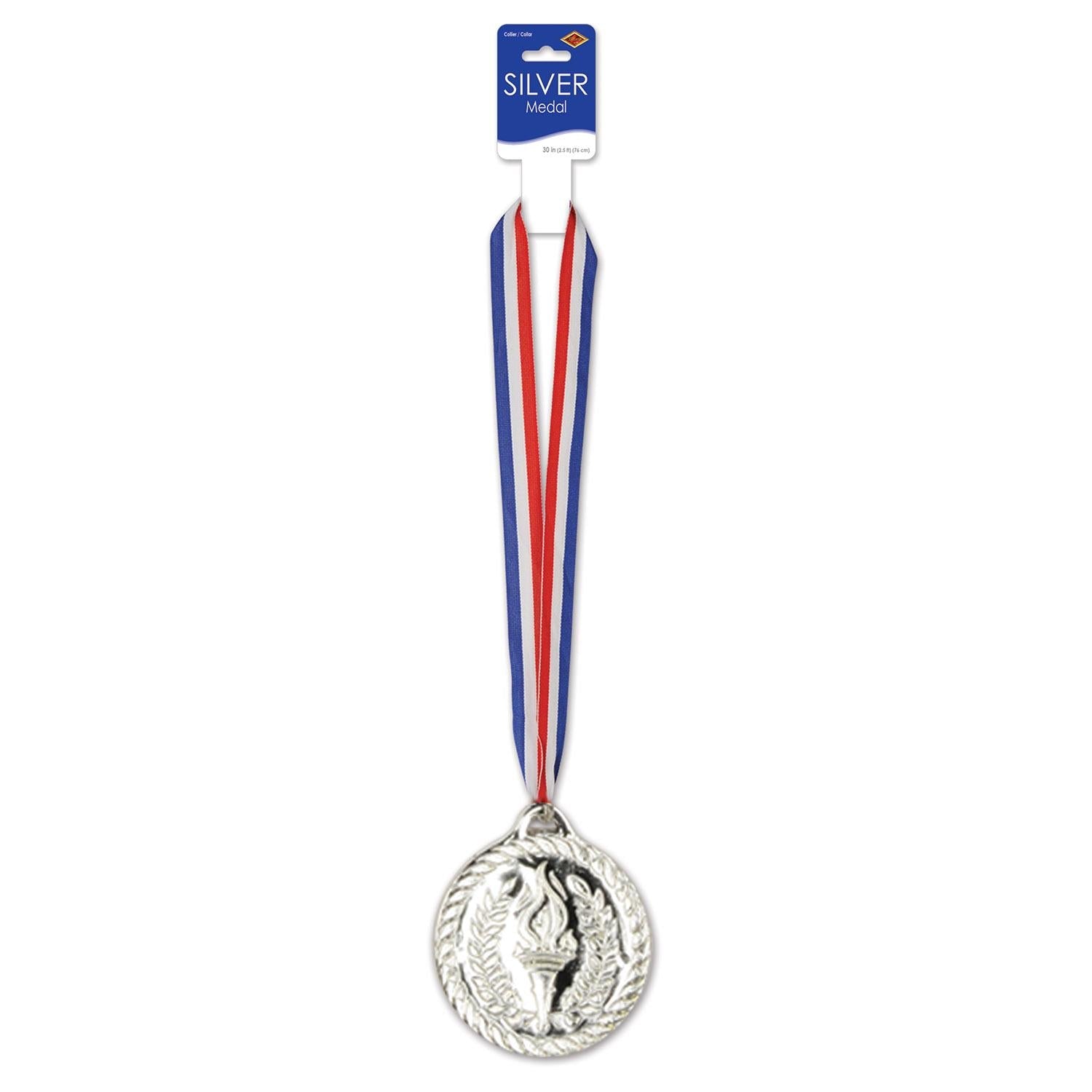 12 Pack Beistle 4 Inch Silver Medal with Ribbon - Award Ceremony Prizes for Sports Competitions, School Events & Achievement Recognition