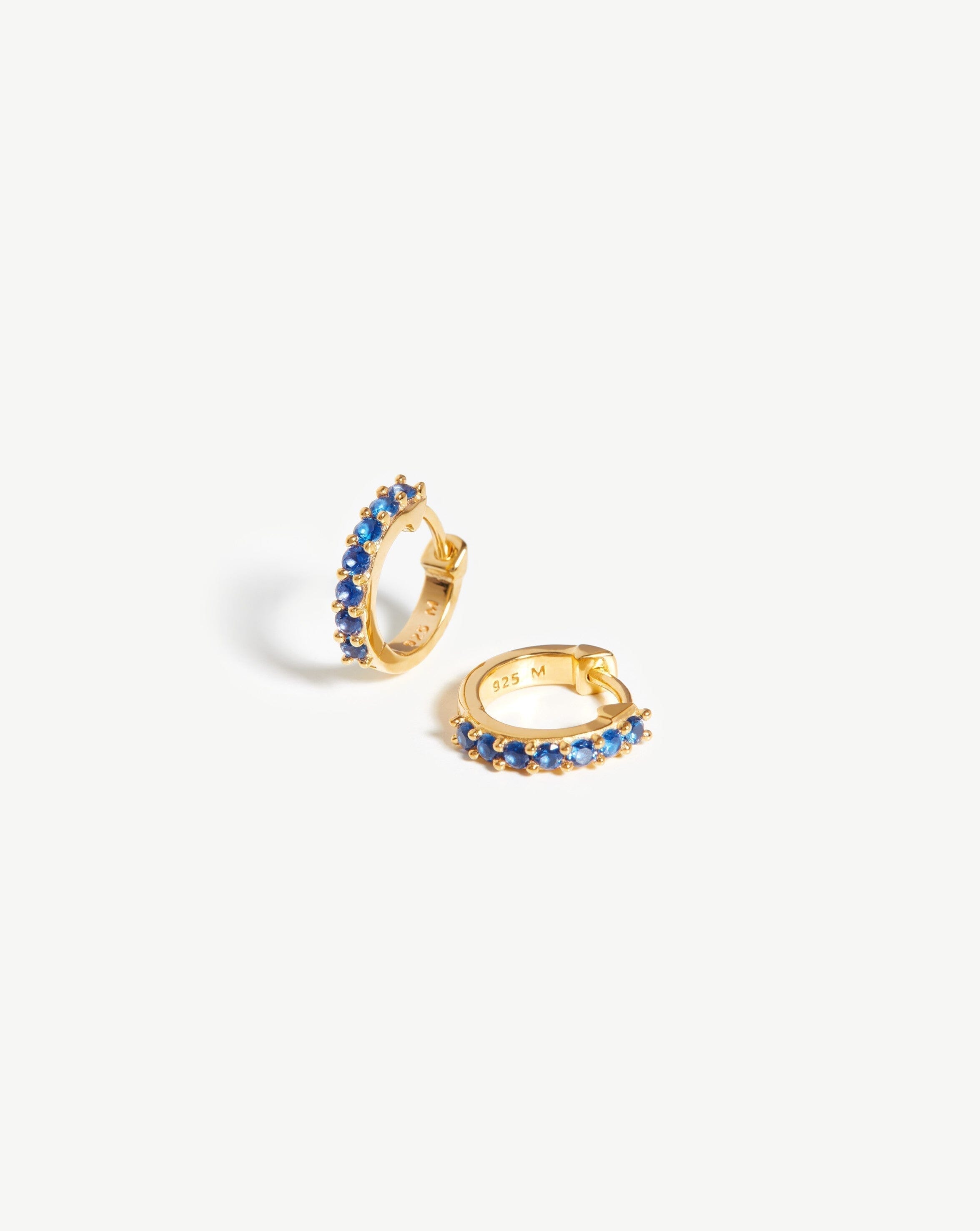 18K Gold Vermeil Huggie Hoop Earrings with Blue Zirconia - Classic Stone Minimalist Huggies for Everyday Wear, Date Night & Special Occasions