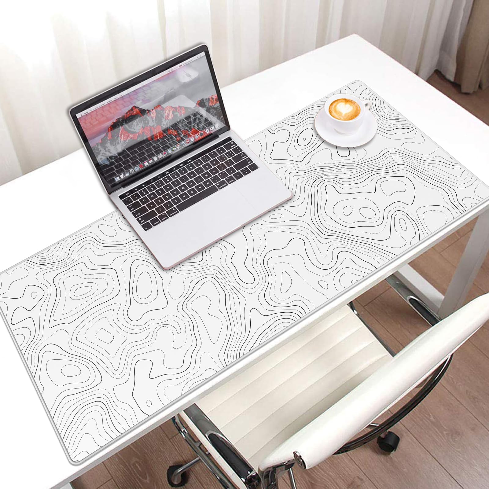 JIALONG XXL White Topographic Gaming Mouse Pad - Extra Large Mouse Mat for Keyboard & Mouse, Non-Slip Desk Pad for PC, Laptop, Office & Gaming Setup | Perfect for Esports, Work & Home Office Use