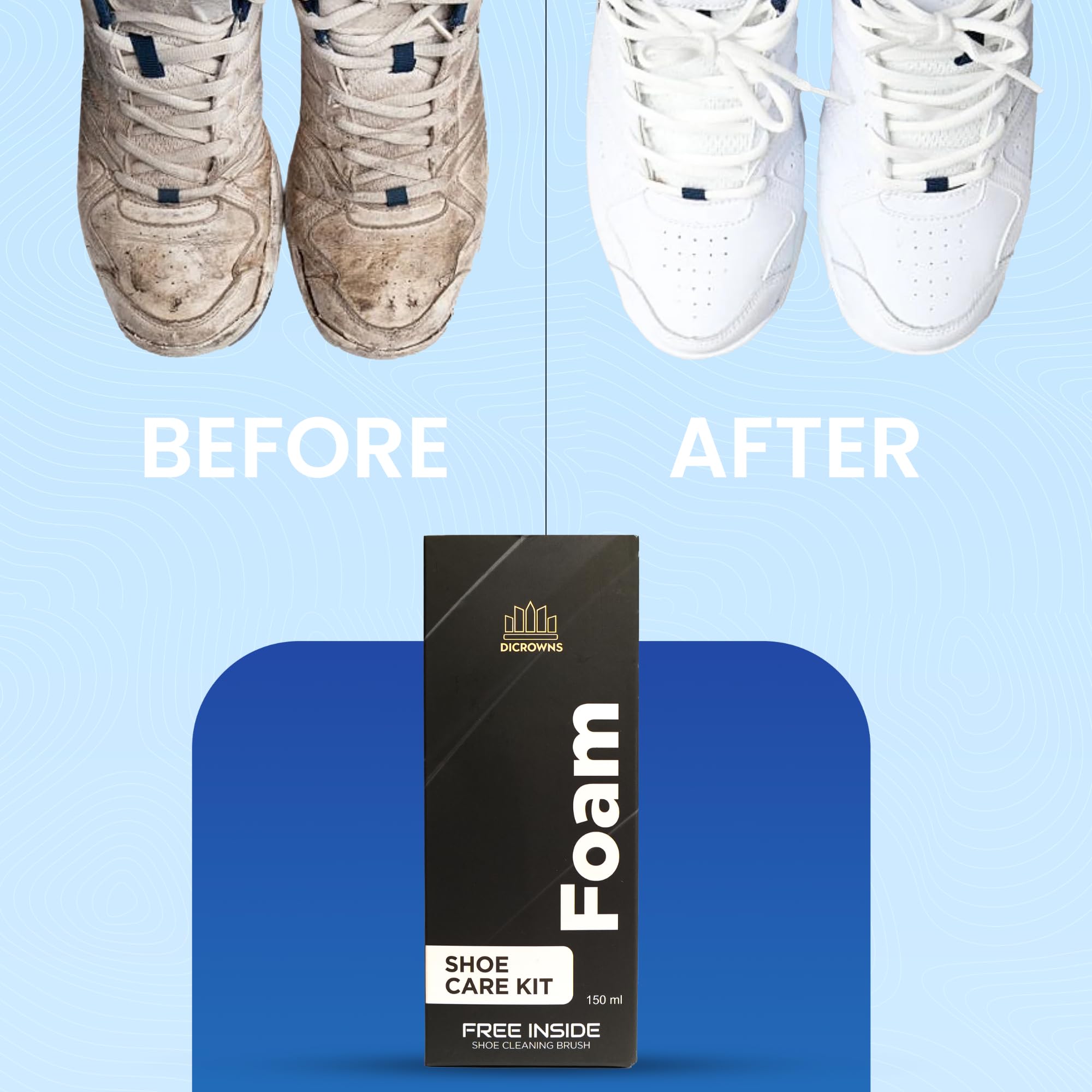DICROWNS Shoe Cleaning Kit - 150ml Shoe Cleaning Foam Spray with All-Purpose Brush | Professional Sneaker Cleaner for Sports Shoes, Suede & Rubber | Perfect for Gym, Running & Daily Shoe Care