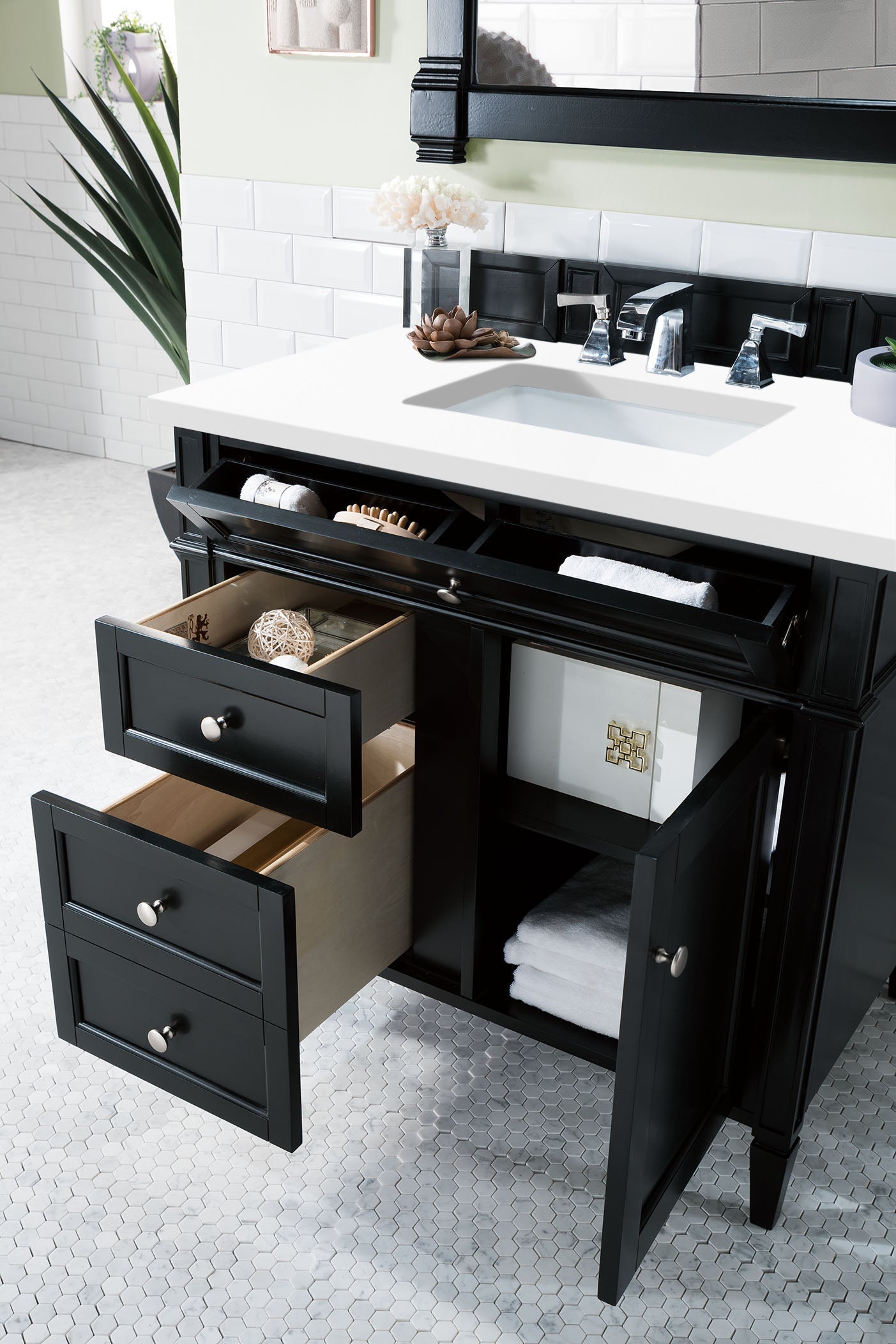 Brittany 36 Inch Black Onyx Bathroom Vanity with 3CM Classic White Quartz Countertop - Perfect for Modern Master Bathrooms & Powder Rooms