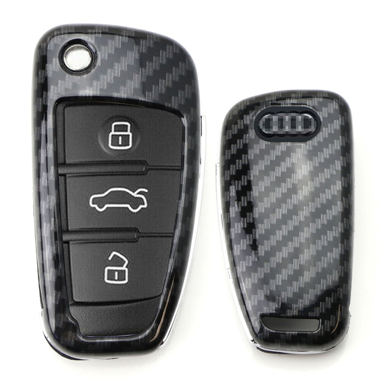 Premium Carbon Fiber Key Fob Cover for Audi A3/S3/A4/S4/A6/Q5/Q7/TT/R8 - Flip Blade Key Shell Replacement - Durable & Stylish Car Accessory for Enhanced Protection and Luxury Look
