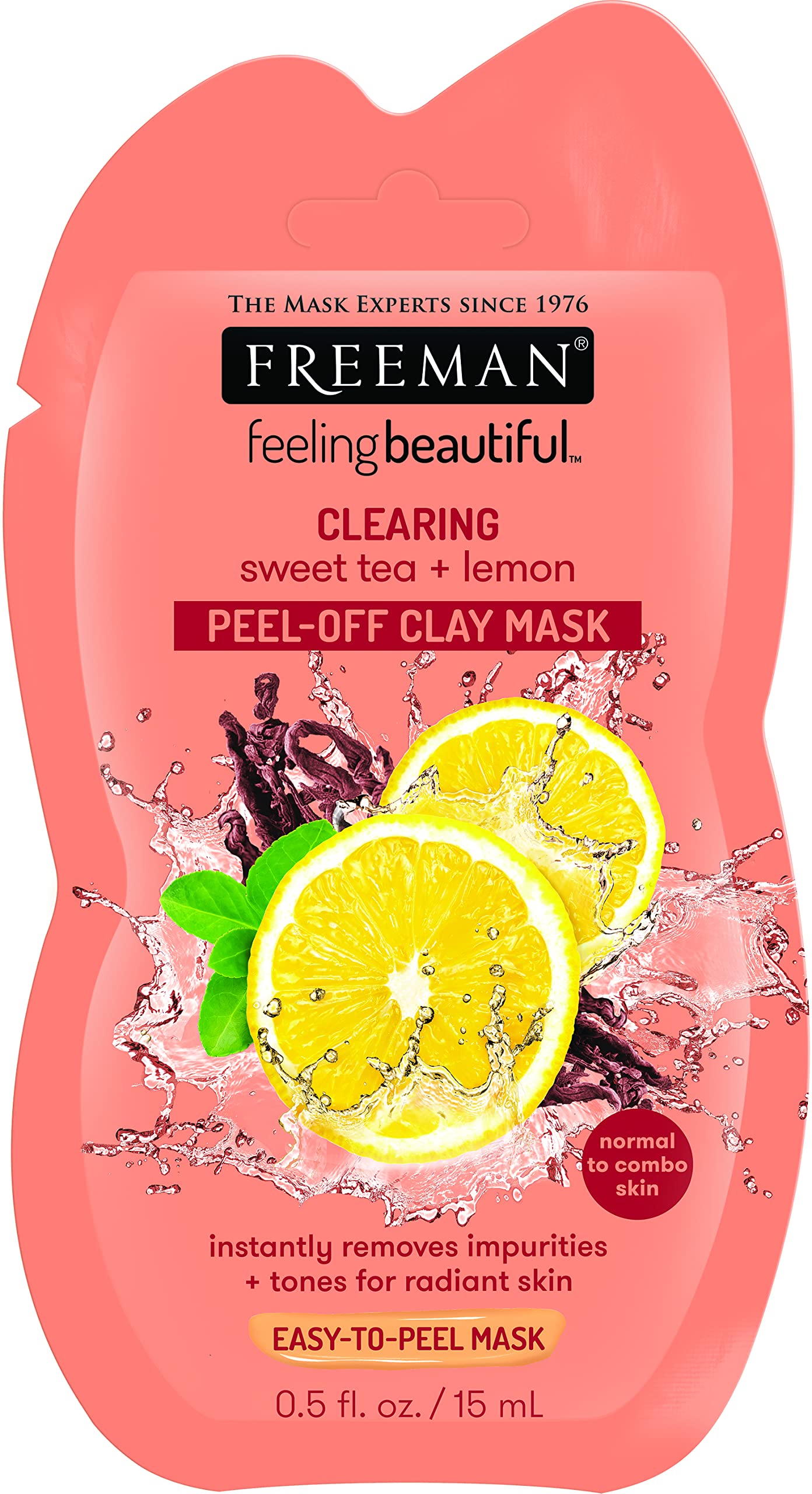 Freeman Sweet Tea & Lemon Peel Off Clay Mask - Travel Size 0.5 fl Oz (3 Pack) | Deep Cleansing & Pore Minimizing Face Mask for Oily & Acne-Prone Skin | Perfect for Travel, Gym & Daily Skincare Routine