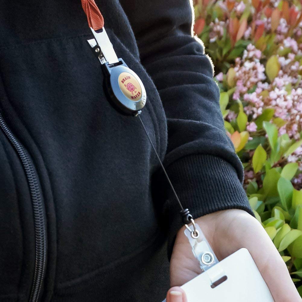 Funny Brain Waves Design Retractable Lanyard with ID Badge Holder - Perfect for Office, Conventions & Work Events