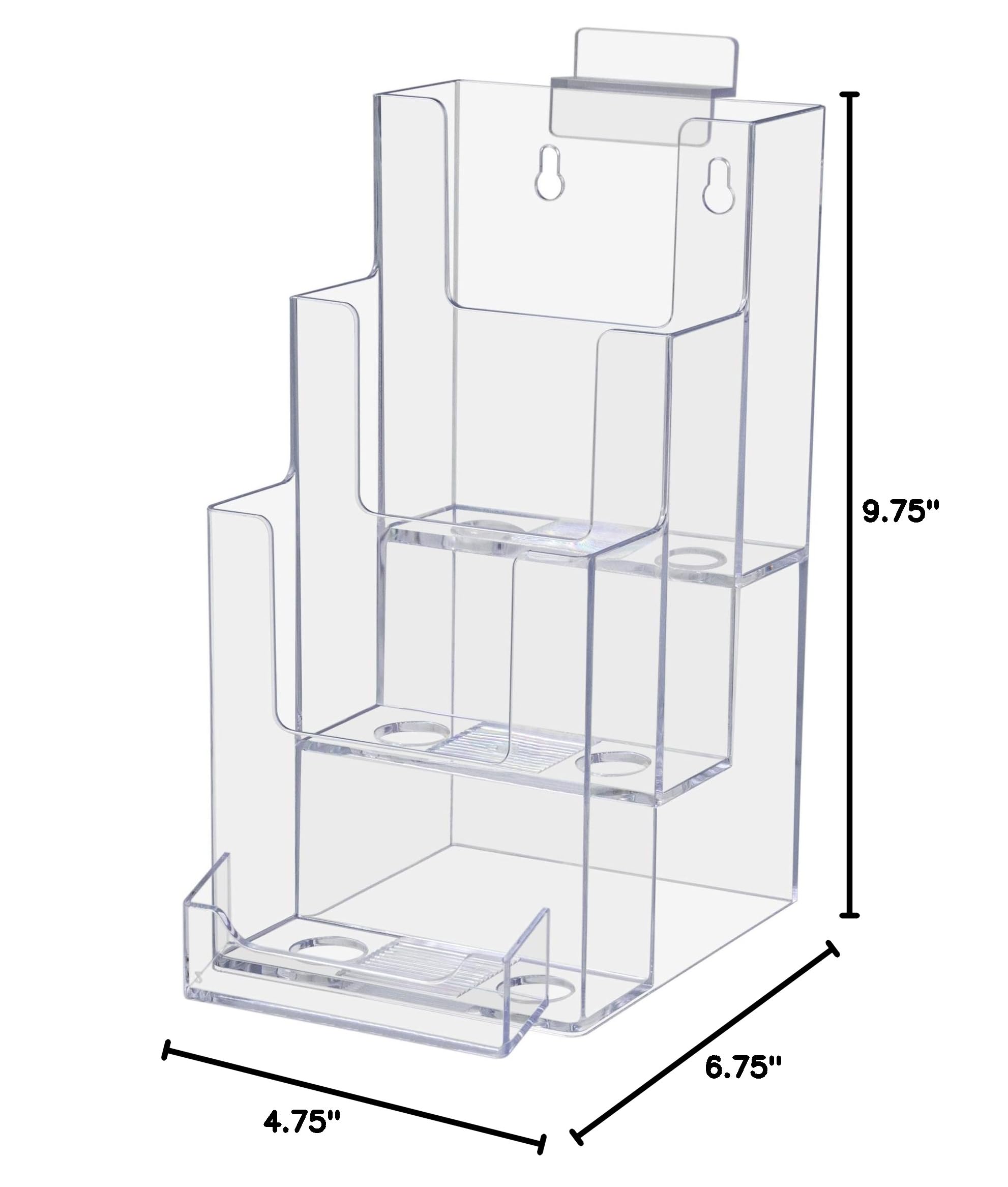 10 Pack Clear Acrylic Slatwall Brochure Holders - 3 Tier Display Rack for 4