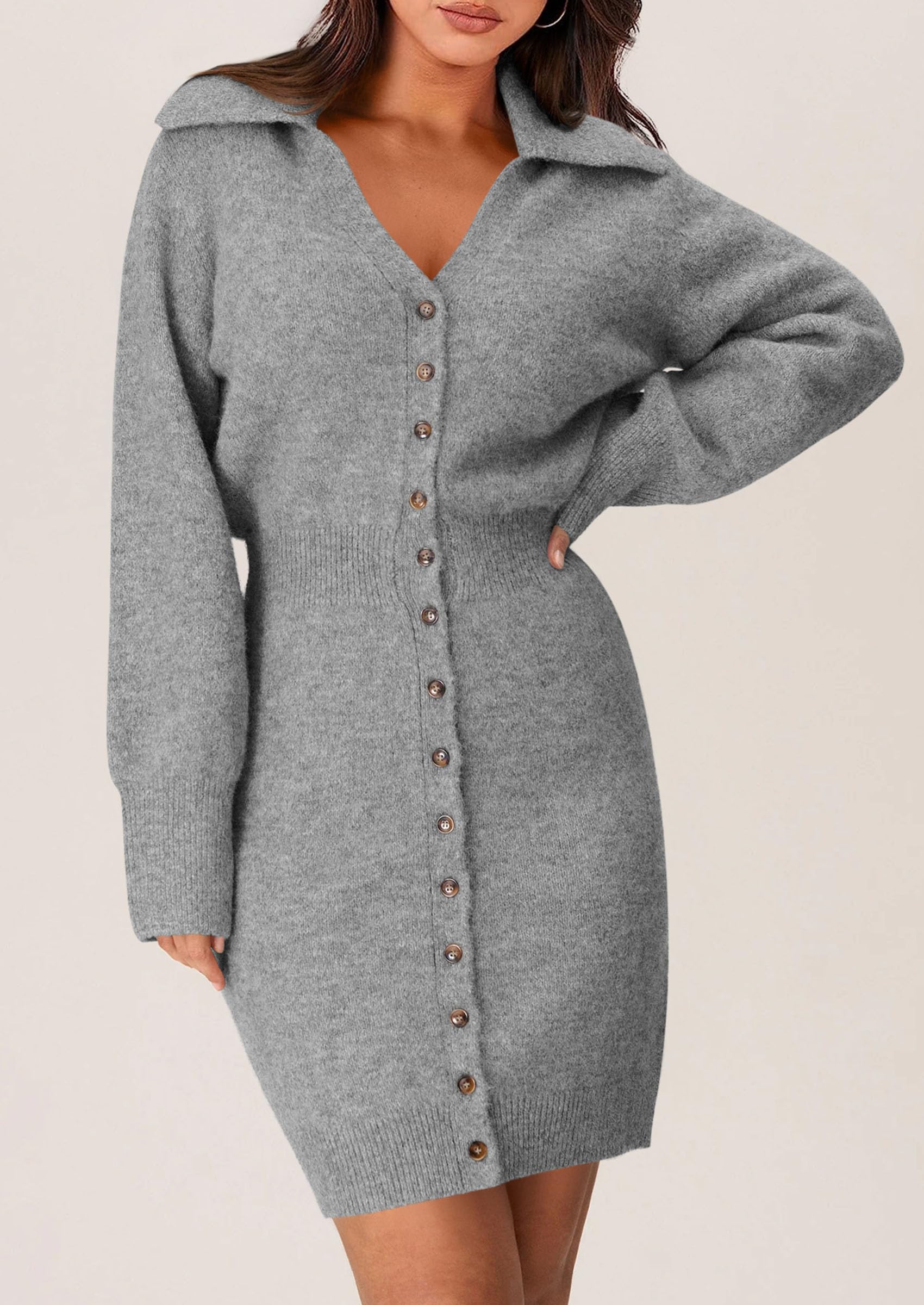 PRETTYGARDEN Women's Trendy 2025 Long Sleeve Button Down Sweater Dress for Spring | Casual Office Wear & Date Night Outfits