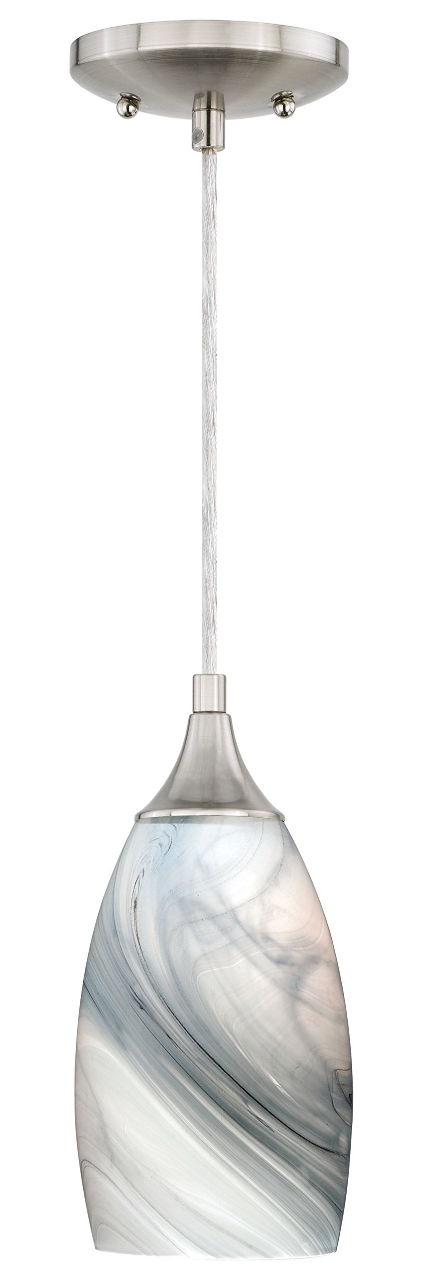 Milano Satin Nickel Mini Pendant Light with Marble Swirl Glass Shade - Perfect for Kitchen Island, Dining Room, and Entryway Lighting