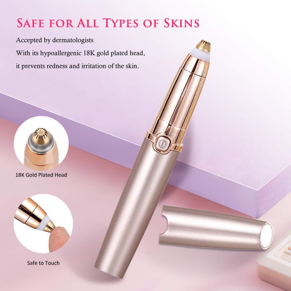 Painless Eyebrow Razor & Trimmer for Women - USB Rechargeable Eyebrow Epilator Pen with LED Light & Cleaning Brush - Precise Eyebrow Hair Remover for Home & Travel Use