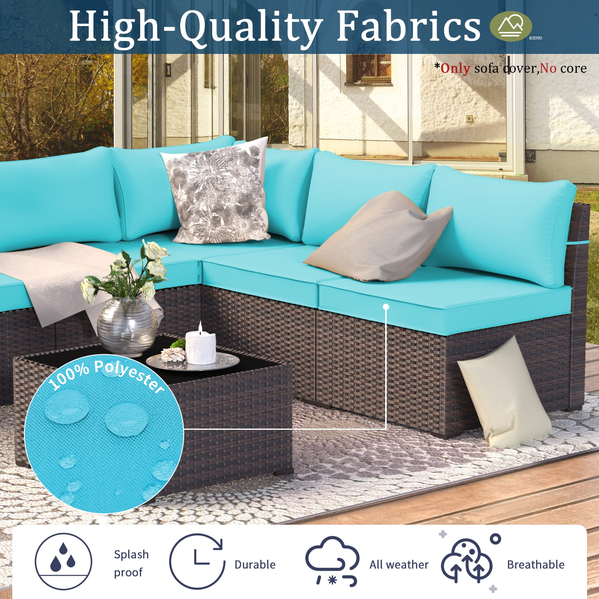 Outdoor Patio Cushion and Pillow Covers Replacement - Waterproof Slipcovers for Garden Furniture, Sofa & Couch with Zipper Design (Set of 5 Seat & 6 Backrest Covers, Blue) - Perfect for Backyard, Deck, Poolside and Patio Furniture Protection