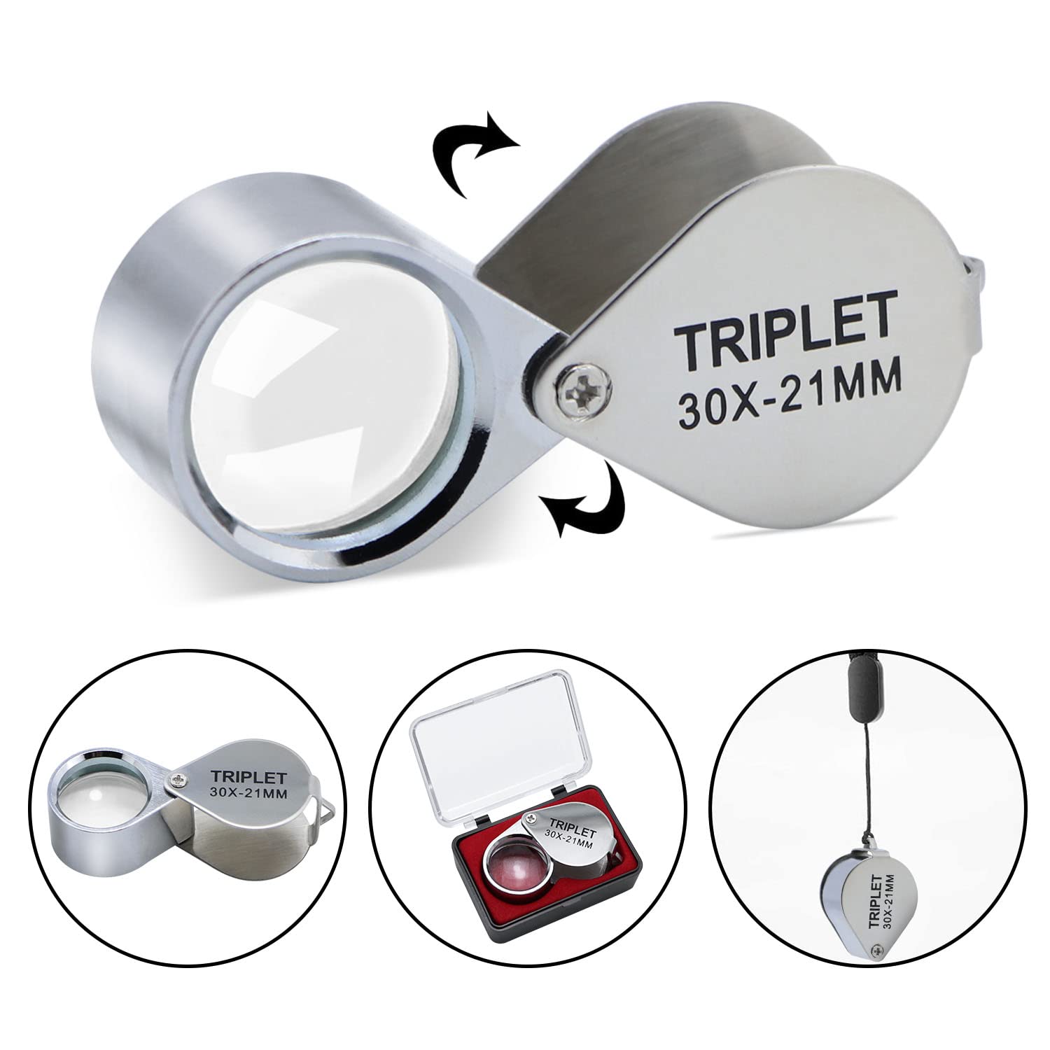 6 Pcs Mini 30X 21mm Jewelry Loupe Magnifier with Silver Case - Perfect for Gemstone Appraisal, Coin Collecting & Watch Repair