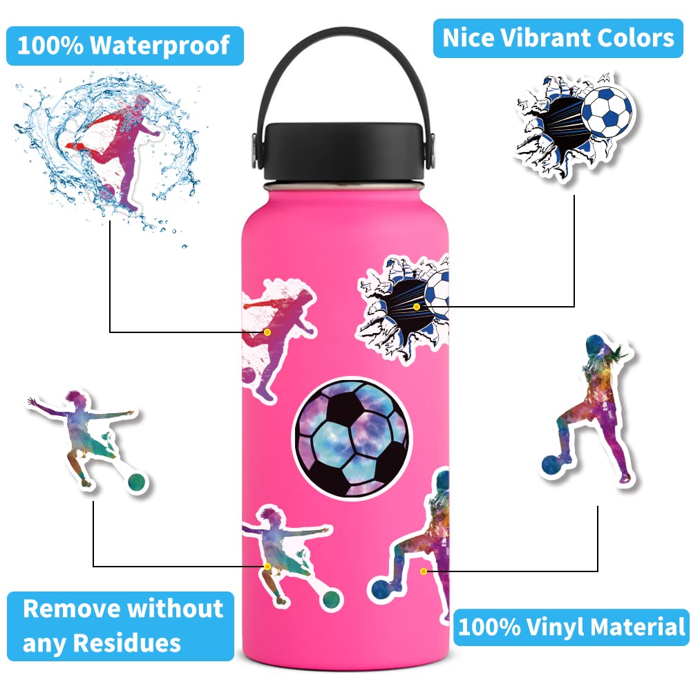 100 Pcs Waterproof Soccer Stickers - Vinyl Decals for Water Bottles, Laptops, Cars, Luggage, Cups & Phones | Durable Sports Decor for Kids, Teens & Fans | Perfect for School, Gym, Travel & Game Day