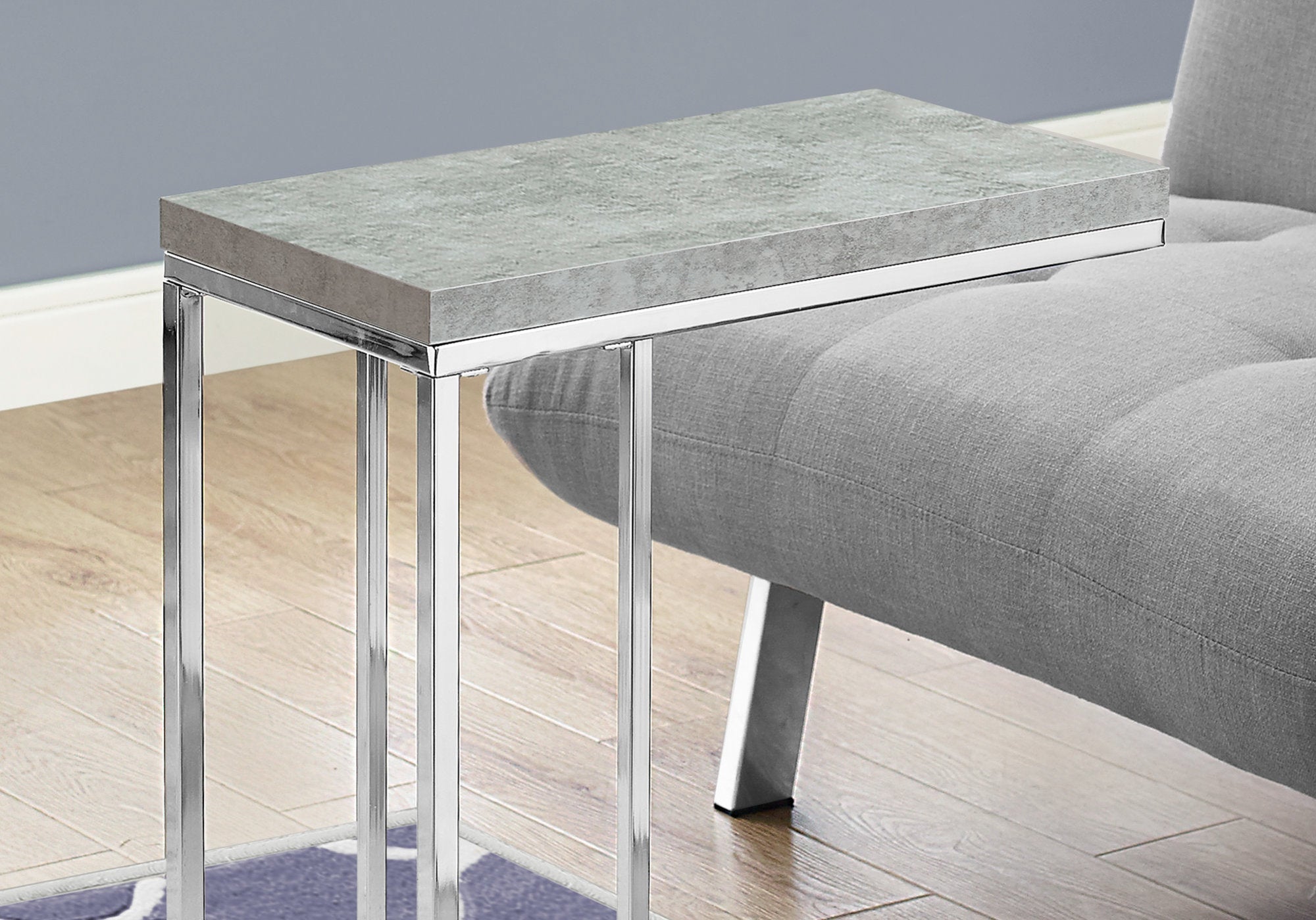 Modern Grey Cement Accent Table with Chrome Metal Legs - Perfect for Living Room, Bedroom, or Office Decor