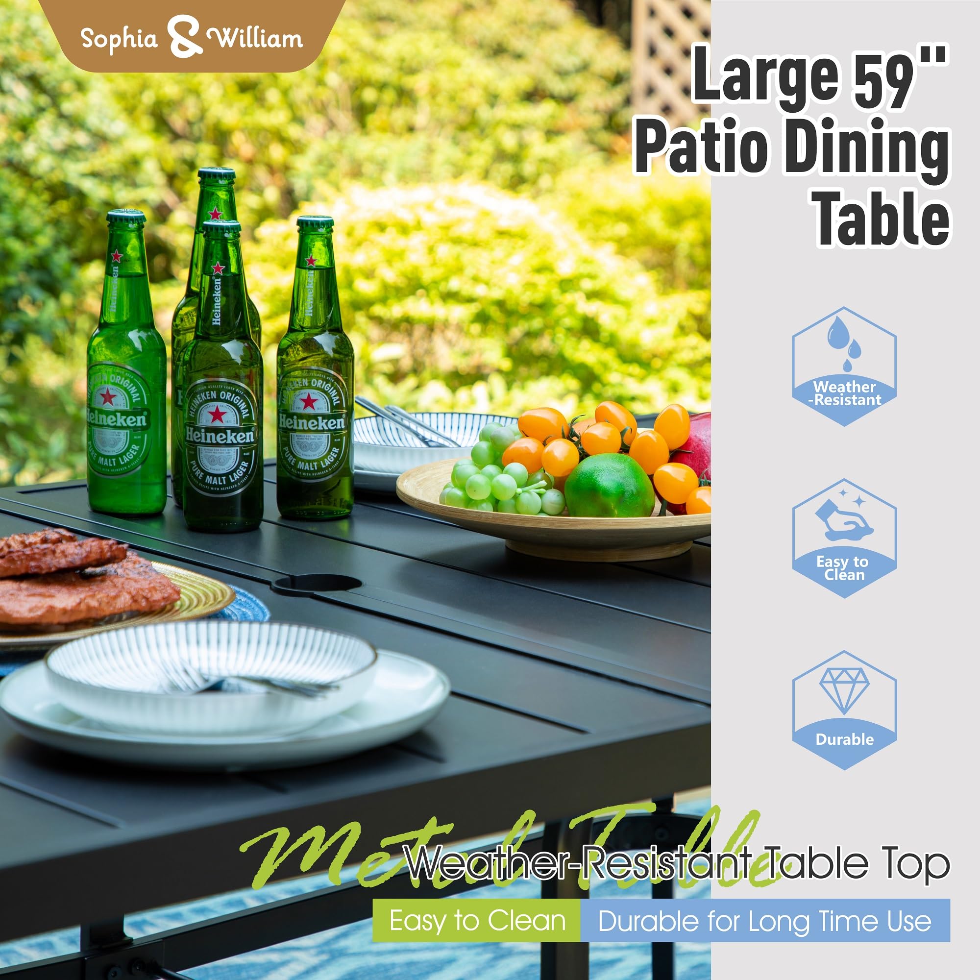 Sophia & William 7-Piece Patio Dining Set with High-Back Padded Textilene Chairs & 6-Person Table - 350lb Capacity, Quick-Dry - Perfect for Outdoor Garden, Backyard, Poolside & BBQ Gatherings