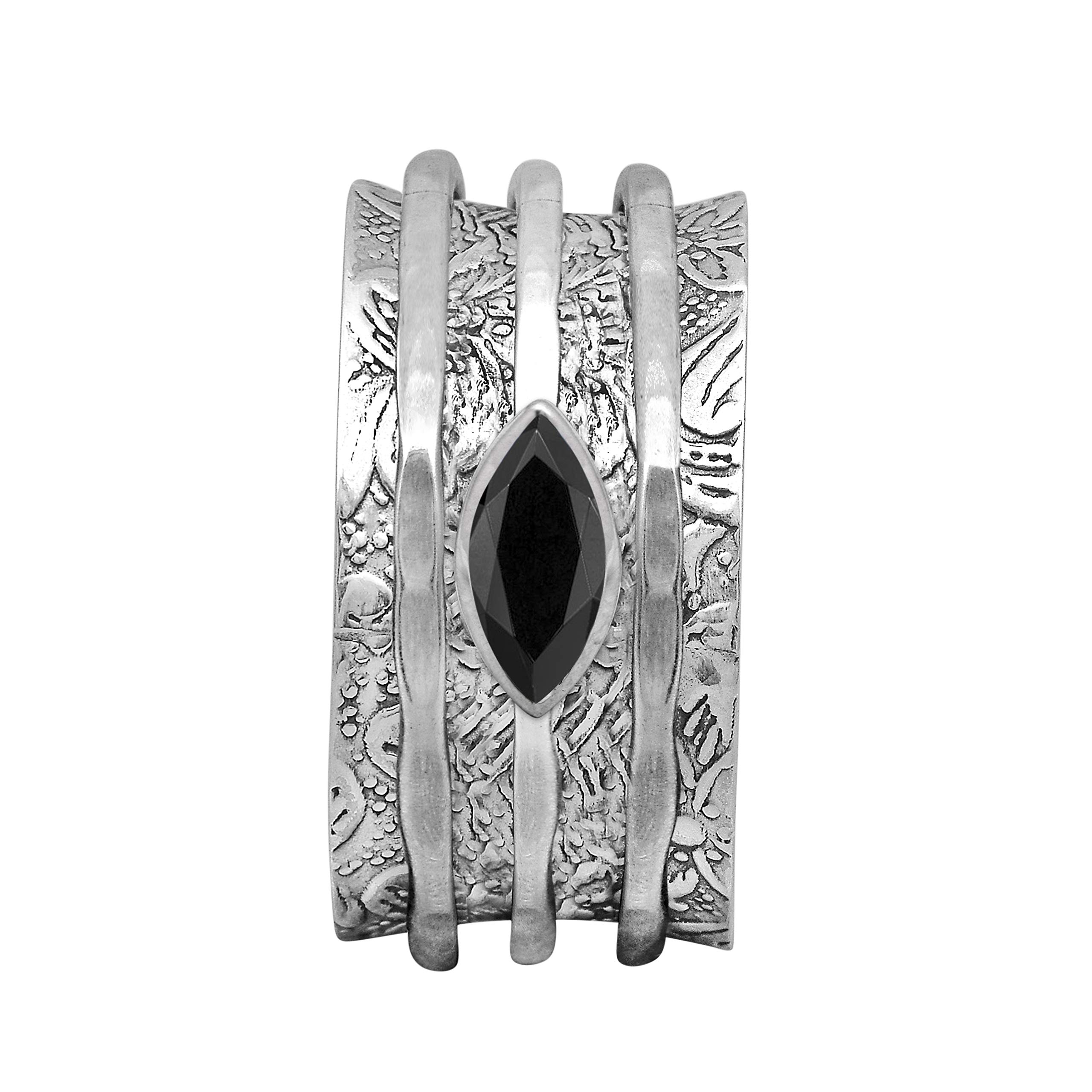 Shine Jewel Spinner Ring with Black Spinel - 925 Sterling Silver Fidget Band for Anxiety & Stress Relief - Meditation Ring for Men & Women - Size 11 - Perfect for Office, Travel & Daily Relaxation