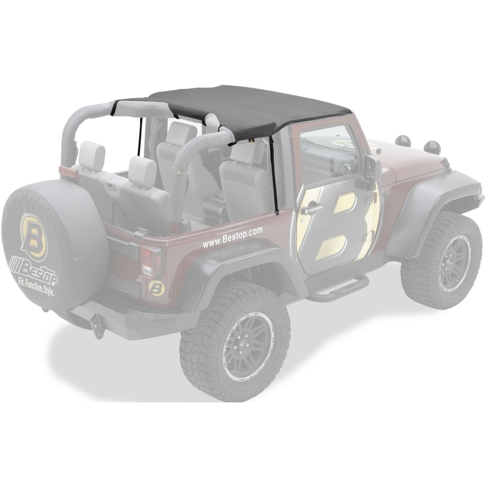 Bestop 52586-35 Black Diamond Header-Style Bikini Top for 2010-2018 Jeep Wrangler JK 2-Door - Water-Resistant & UV-Protected Convertible Top for Off-Roading & Summer Driving