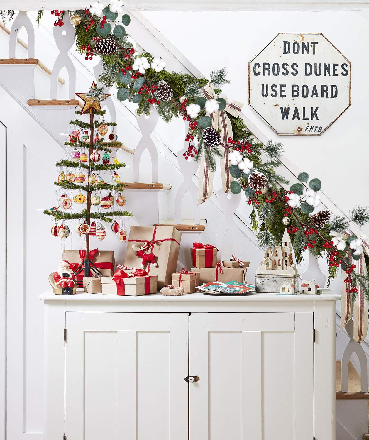 6FT Artificial Christmas Pine Garland with Berries, Pine Cones, Spruce & Eucalyptus Leaves - Winter Greenery Decor for Fireplace, Table Runner, Centerpiece, Holiday Home & Office Decoration