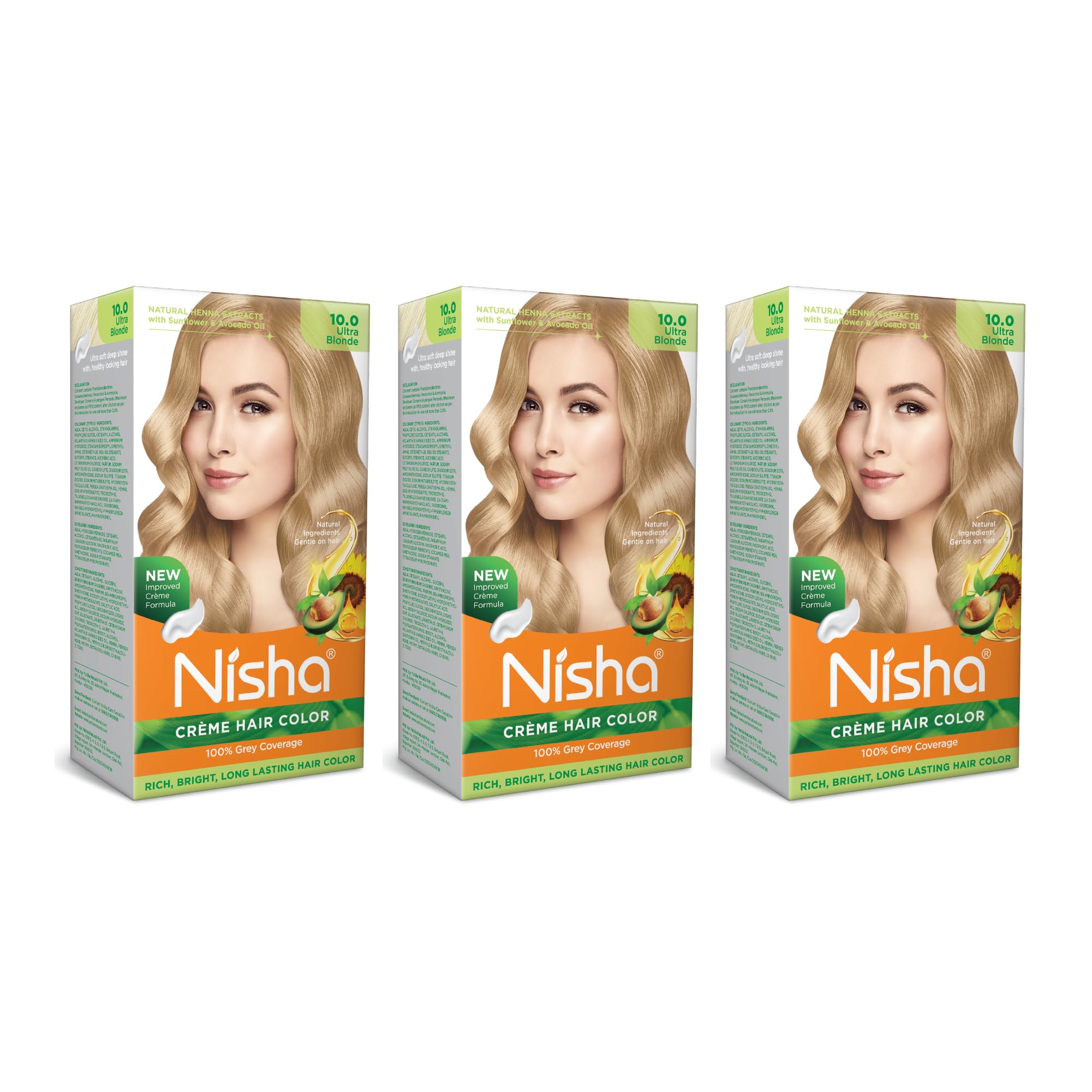Nisha Creme Hair Color Ultra Blonde 150g (Pack of 3) - Permanent Hair Dye with Natural Henna Extracts, 100% Grey Coverage, Long-Lasting Color for Women & Men - Perfect for At-Home Salon Results & Touch-Ups