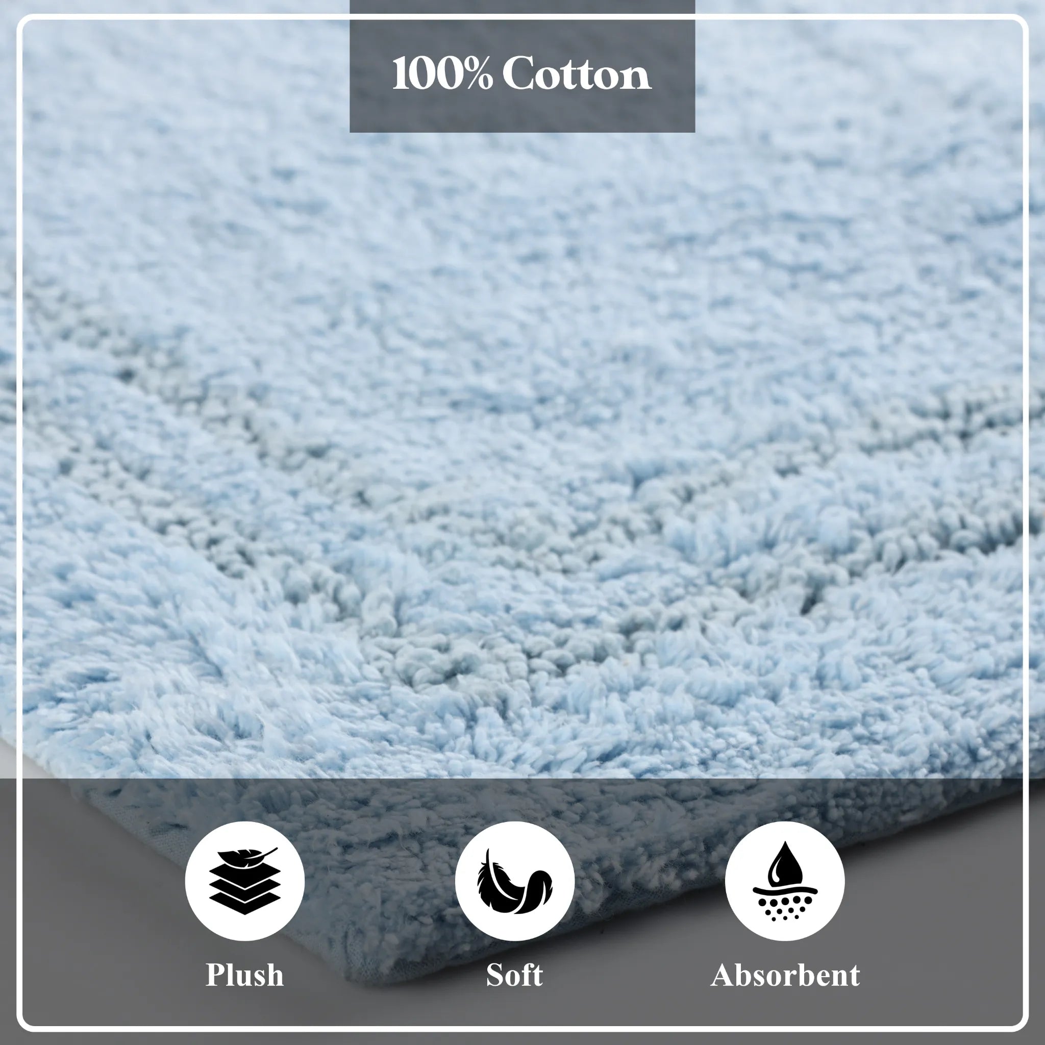 Non-Slip Cotton Bathroom Rug Set - 2 Piece Washable Absorbent Bath Mat with Anti-Skid Backing for Bathroom, Shower & Vanity Area