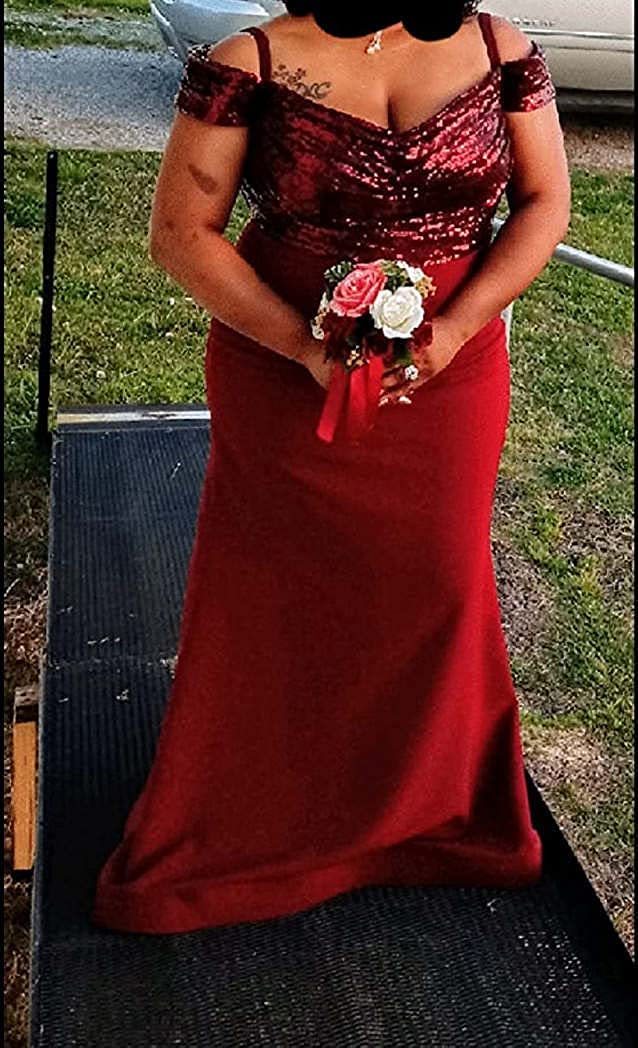 Elegant Burgundy Sequin Mermaid Bridesmaid Dress - Long Off Shoulder Formal Gown for Weddings, Prom & Special Occasions