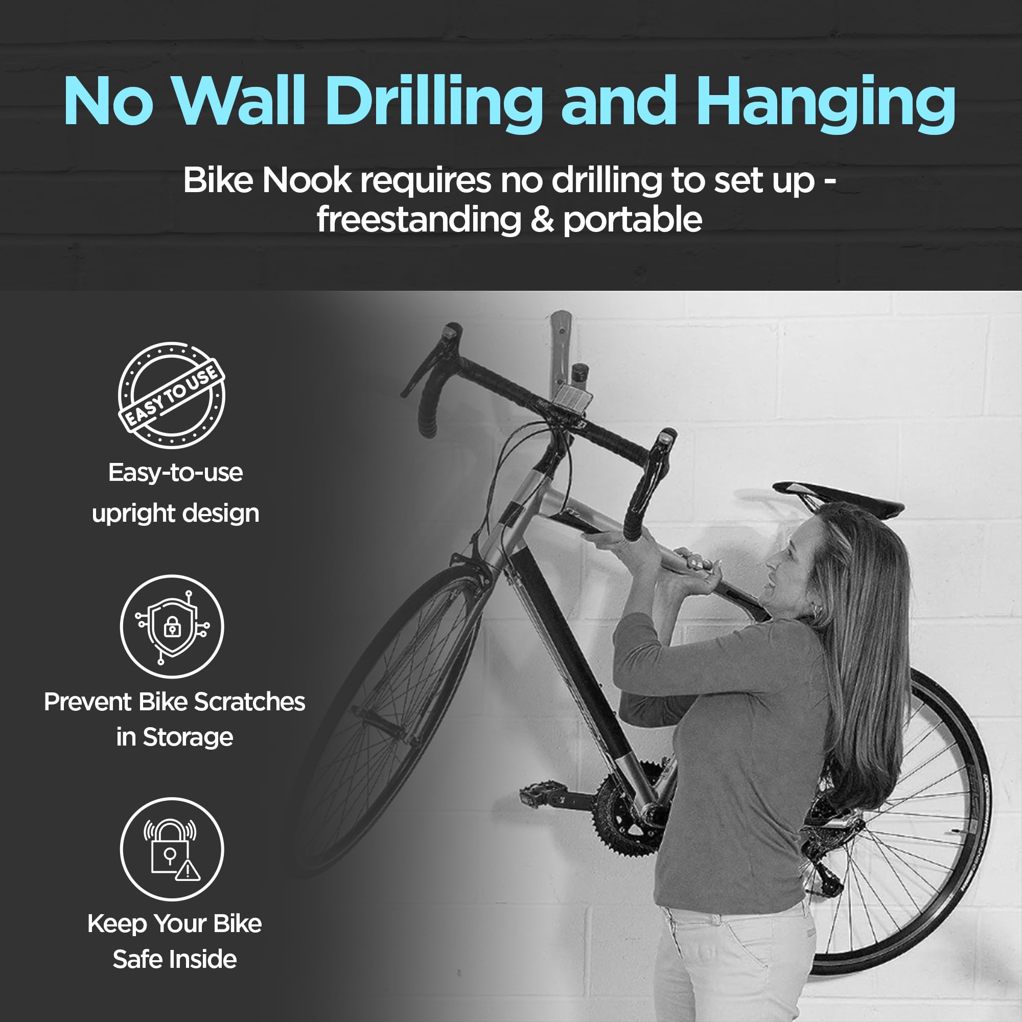 Original Vertical Bike Stand & Wall Mount Storage Rack (2-Pack) - Space-Saving Bicycle Holder for Garage, Home, Apartment - No Drilling Installation - Perfect for Indoor/Outdoor Cycling Gear Organization