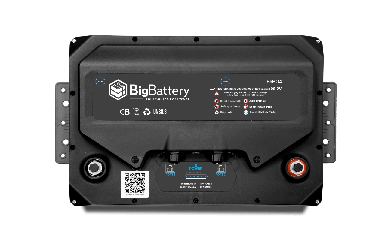 BigBattery HUSKY 2 24V 200Ah 5.12kWh LiFePO4 Deep Cycle Lithium Battery for RVs, Solar Power Systems, and Off-Grid Applications