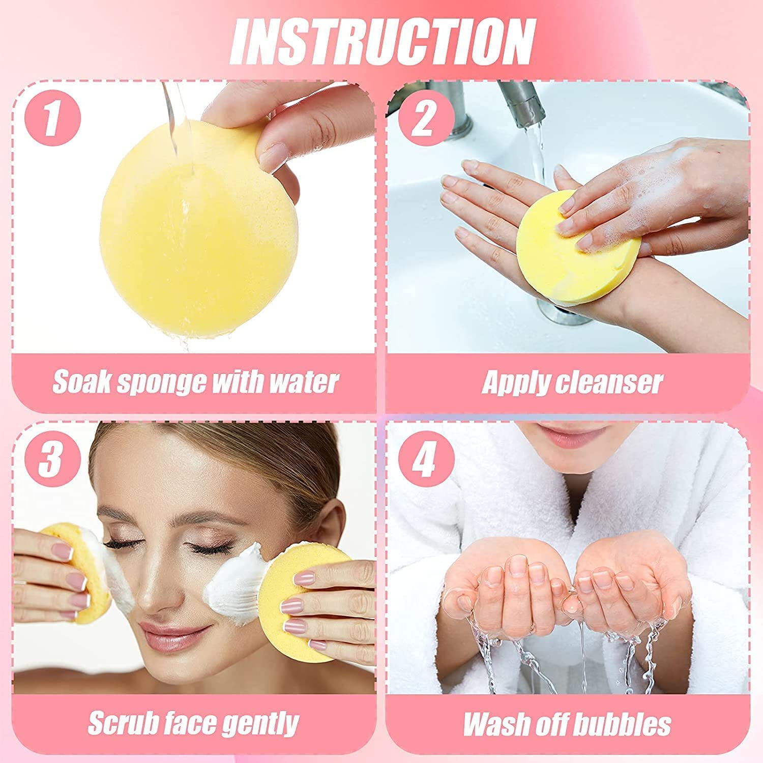 4Pcs Premium Natural Facial Sponges for Cleansing & Exfoliating | 100% Organic Makeup Remover & Spa Sponge | Gentle Daily Face Wash & Skincare Routine | Perfect for Sensitive Skin & Travel Beauty Essentials