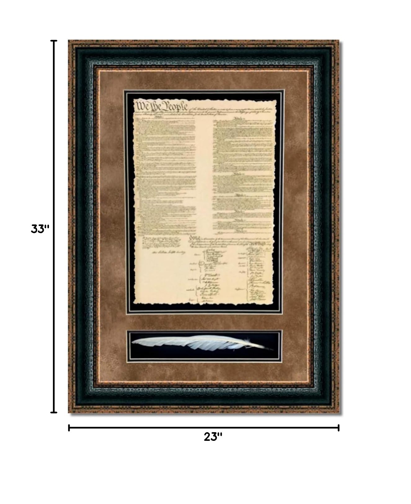 Authentic United States Constitution Replica with Quill Pen | Custom Framed Historic Document on Archival Paper | Fade-Resistant Ultra Chrome Ink | 33