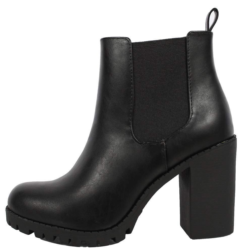 Soda Women's Chelsea Pull On Ankle Boots with Block Heel & Tab - Stylish & Comfortable for Casual Outings, Work & Fall Fashion