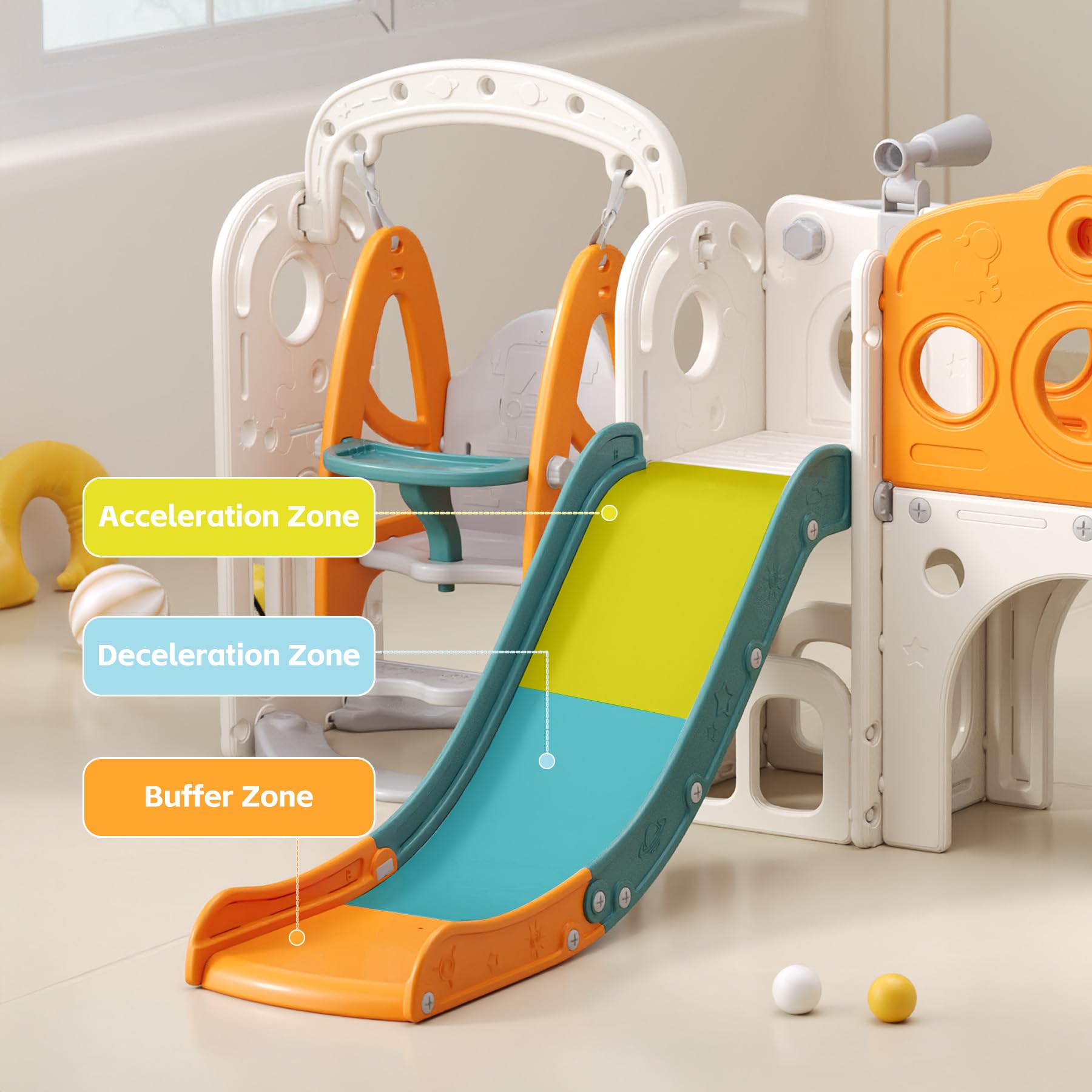 Best Indoor Toddler Slide for Kids Ages 1-3 | Plastic Play Slide with Basketball Hoop & Ball | Perfect for Home Playroom, Daycare & Backyard Fun