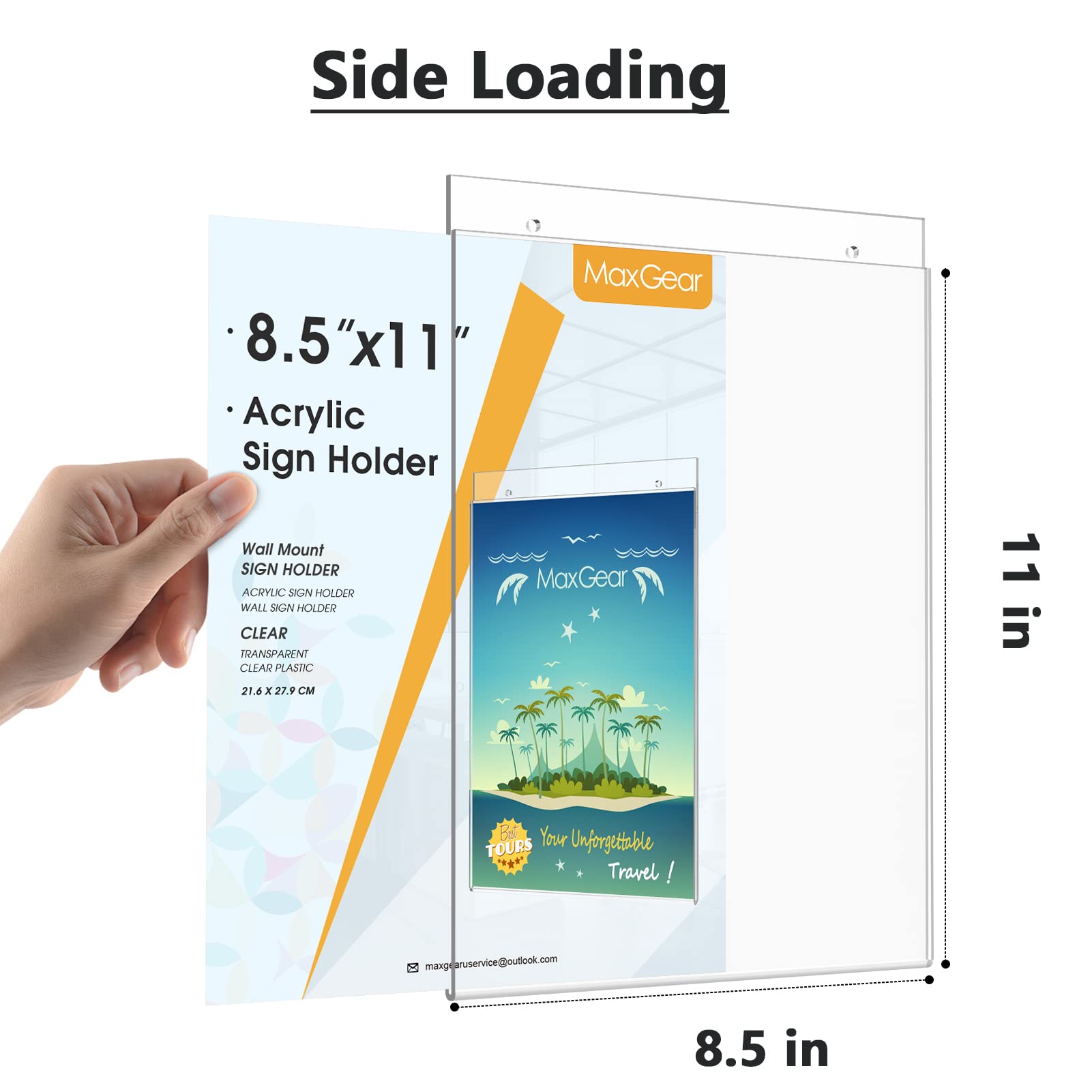 MaxGear 8.5x11 Acrylic Wall Sign Holder with Mounting Screws - Clear Plastic Picture Frame for Home Office Store Restaurant - Perfect for Menu Boards, Price Displays & Promotional Signs