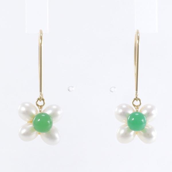 18K Yellow Gold Pearl Earrings with Natural Stones - Elegant Dangle Earrings for Women, Perfect for Weddings, Parties & Special Occasions