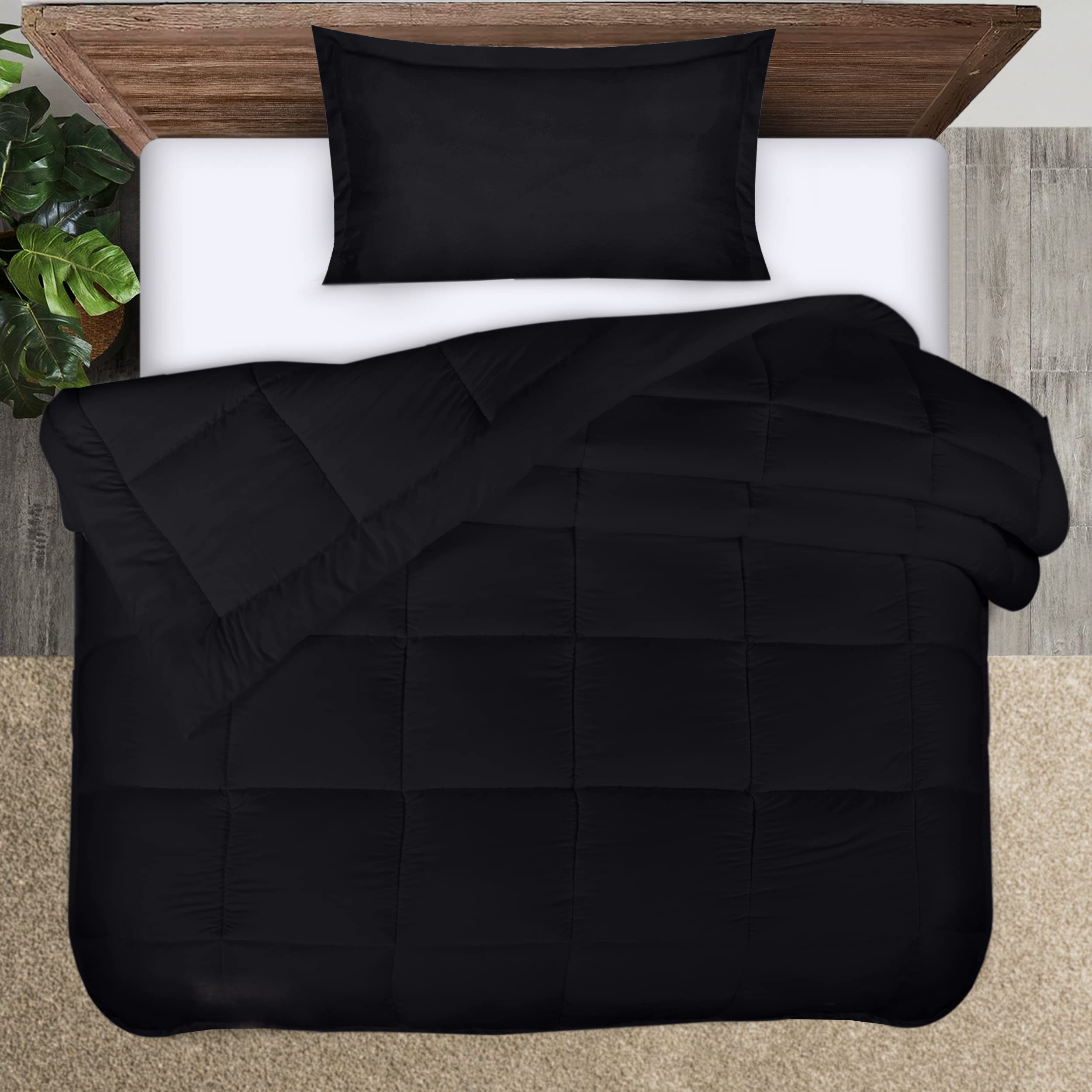Utopia Bedding Twin Comforter Set for Kids - Down Alternative Black Comforter with 1 Pillow Sham - Soft, Comfortable & Machine Washable - Perfect for Bedrooms, Dorms & Sleepovers