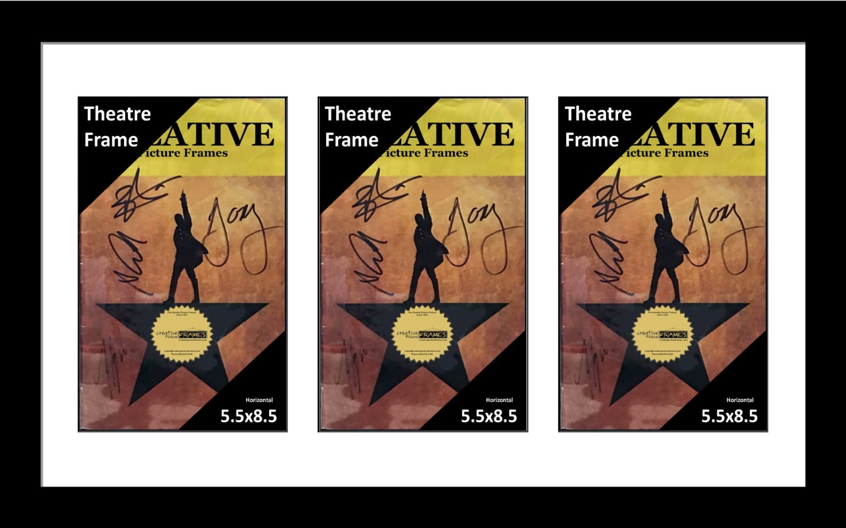 11x22 Inch Black Triple Theatre Bill Frame with White Matting - Includes Hanger & Stand - Perfect for Movie Posters, Playbills & Artwork Display (Theatre Bill Not Included)