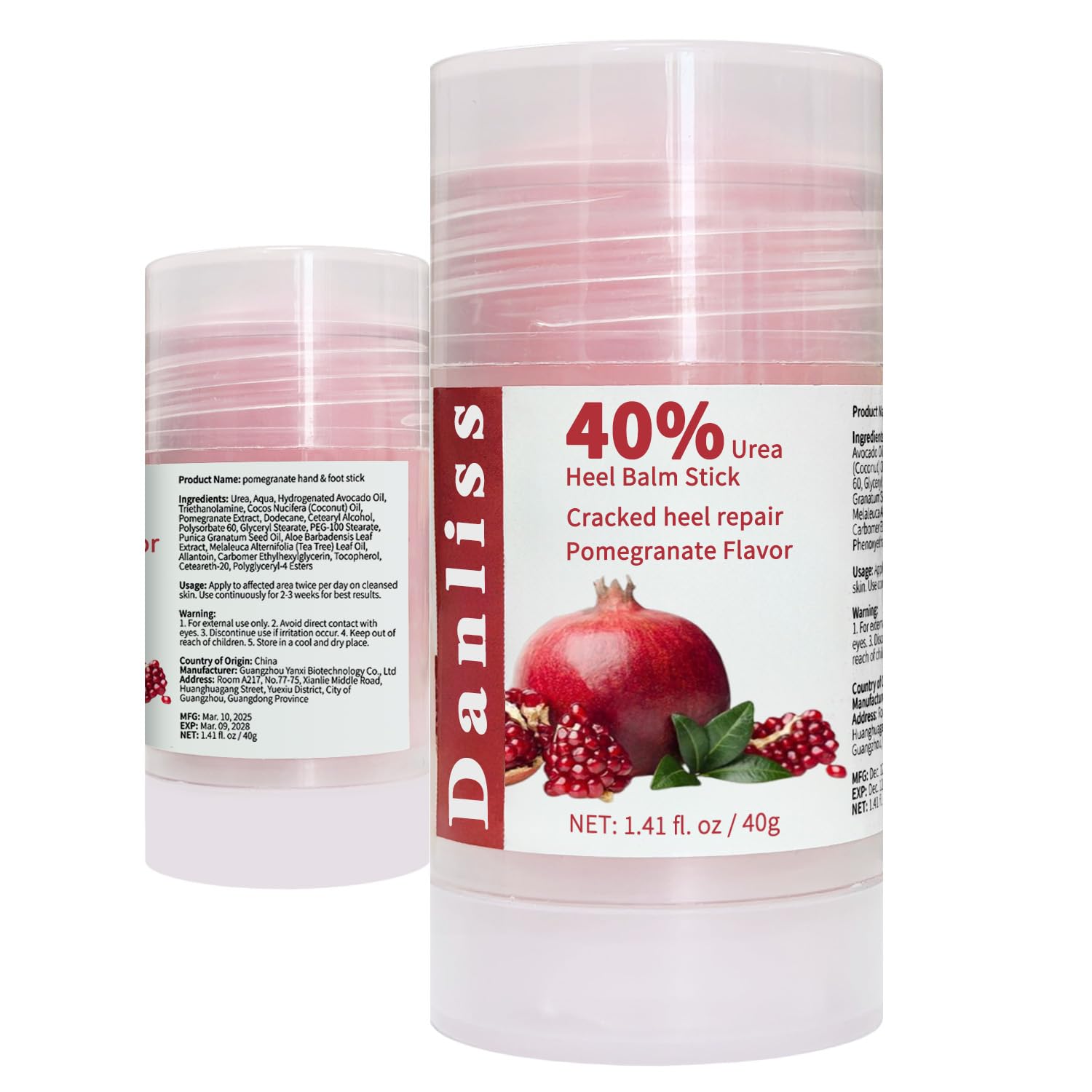 40% Urea Heel Balm Stick - Intensive Cracked Foot Repair Cream for Calluses, Dry Feet & Cracked Heels | Soothing Moisturizer & Callus Remover | 1.41 Oz Pomegranate Flavor | Perfect for Pedicures, Foot Care & Overnight Treatment