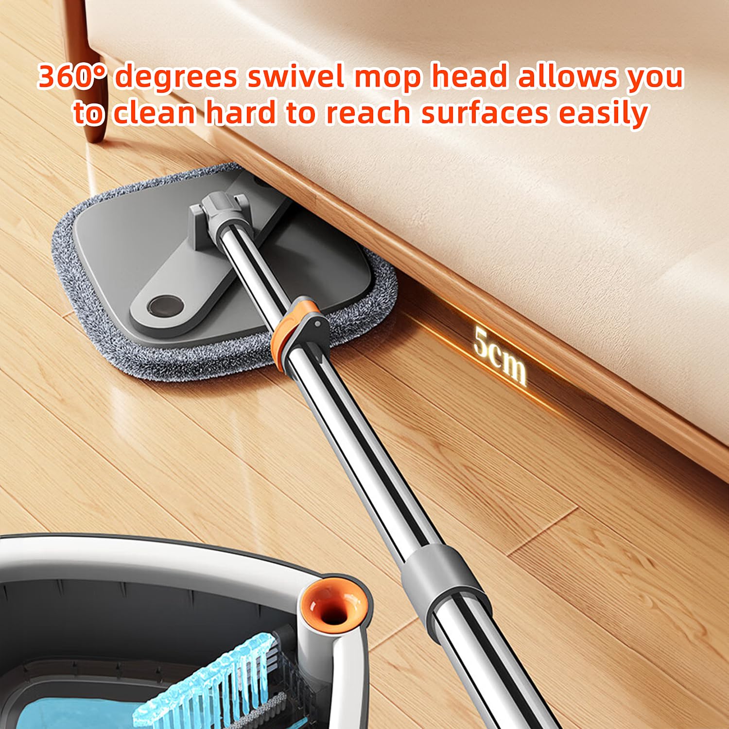 Self-Wringing Spin Mop and Bucket Set with Dual Water System - 360° Rotating Mop Head for Hardwood, Tile & Marble Floors - Perfect for Kitchen, Bathroom & Large Area Cleaning