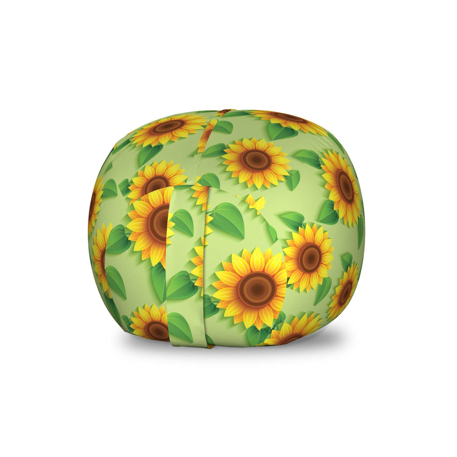 Ambesonne Floral Yellow Storage Toy Bag Chair | Sunflower with Leaves Summer Design | Washable Stuffed Animal Organizer | Small Size Pistachio Green & Redbrown | Kids Room Decor & Playroom Storage Solution