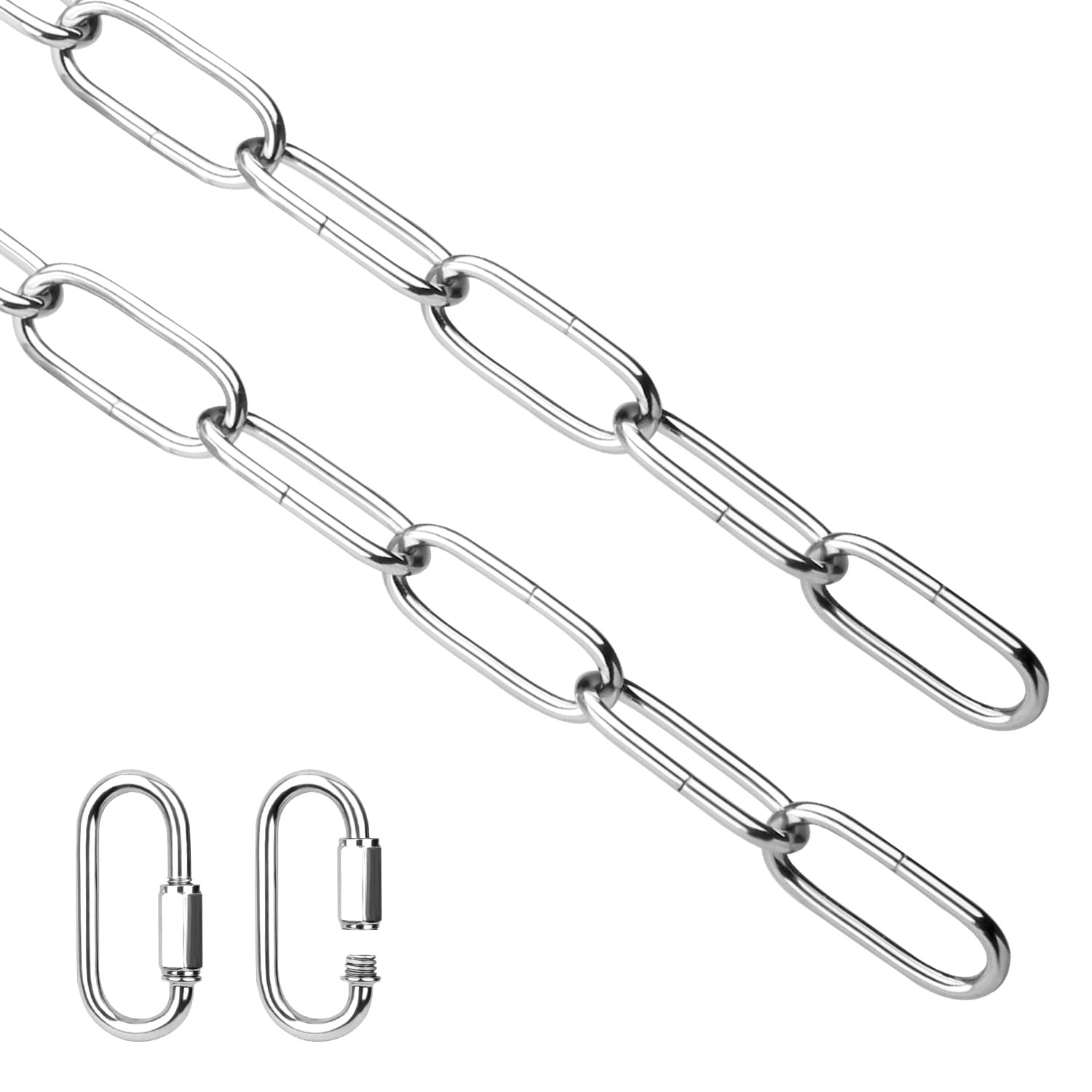 Helunsi 6FT Chrome Light Fixture Chain - Heavy Duty Metal Chandelier Extension with Link Lock for Pendant Ceiling Lights | Perfect for Dining Room, Bedroom & Home Decoration