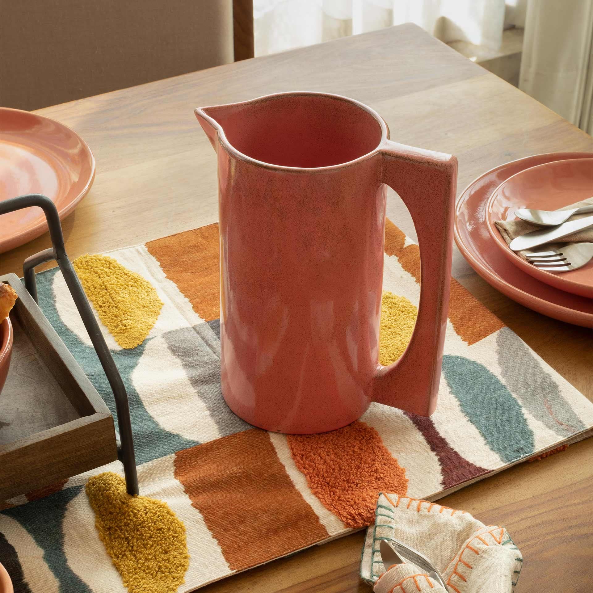 Rustic Reef Ceramic Jug with Wooden Lid - Handcrafted Farmhouse Pitcher for Water, Juice & Milk | Perfect for Kitchen, Dining Table & Countryside Picnics