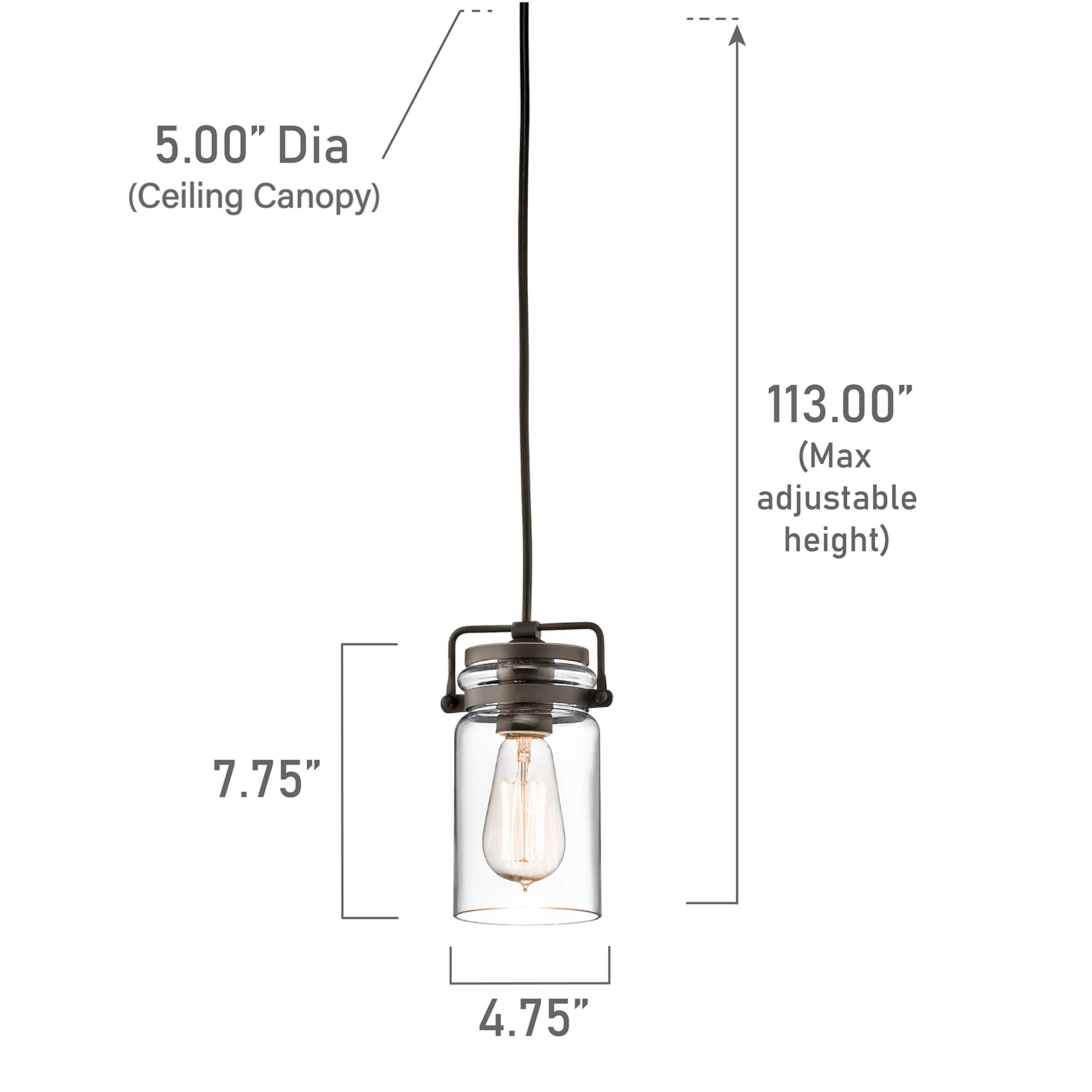 KICHLER Brinley 7.75 Inch 3-Light Pendant Light Fixture with Clear Glass Shade in Olde Bronze Finish - Perfect for Kitchen Island, Dining Room, and Entryway Lighting