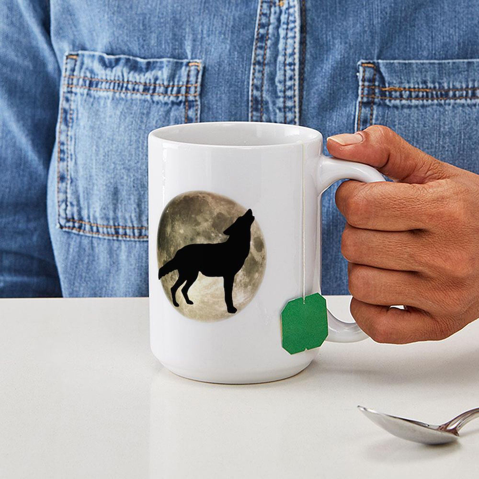 Coyote Howl Moon Large Coffee Mug - 15 oz. White Ceramic Cup for Hot Drinks - Perfect for Home, Office & Camping Gifts