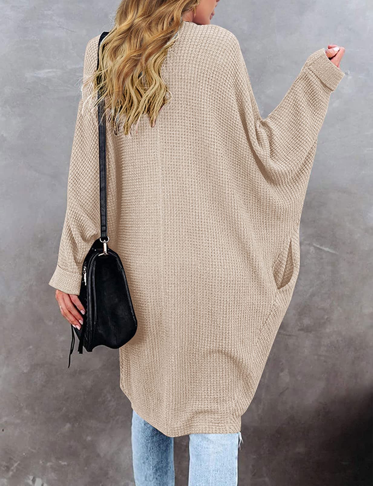 MEROKEETY Women's 2024 Fall Waffle Knit Batwing Long Sleeve Cardigan - Loose Open Front Sweater Coat for Casual Outfits & Layering | Perfect for Office, Coffee Dates and Autumn Strolls