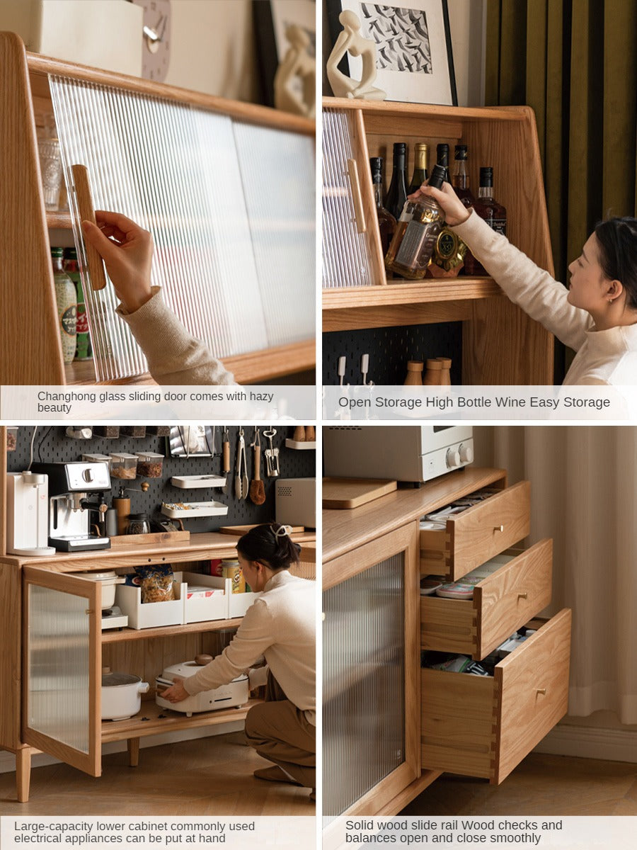 Solid Oak Wood Nordic Style Sideboard Cabinet - Modern Storage for Dining Room, Living Room & Entryway