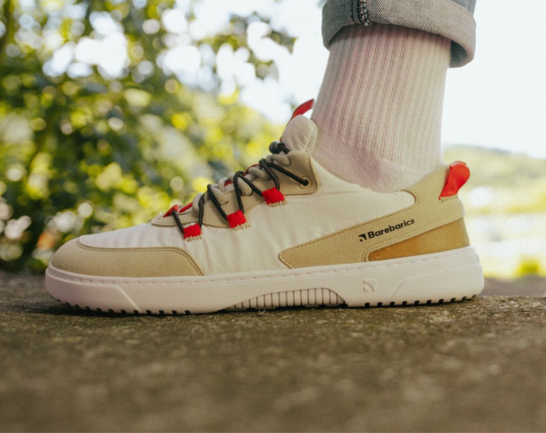 Barefoot Sneakers Barebarics Revive Beige & White - Minimalist Comfort Shoes for Running, Walking & Gym Workouts