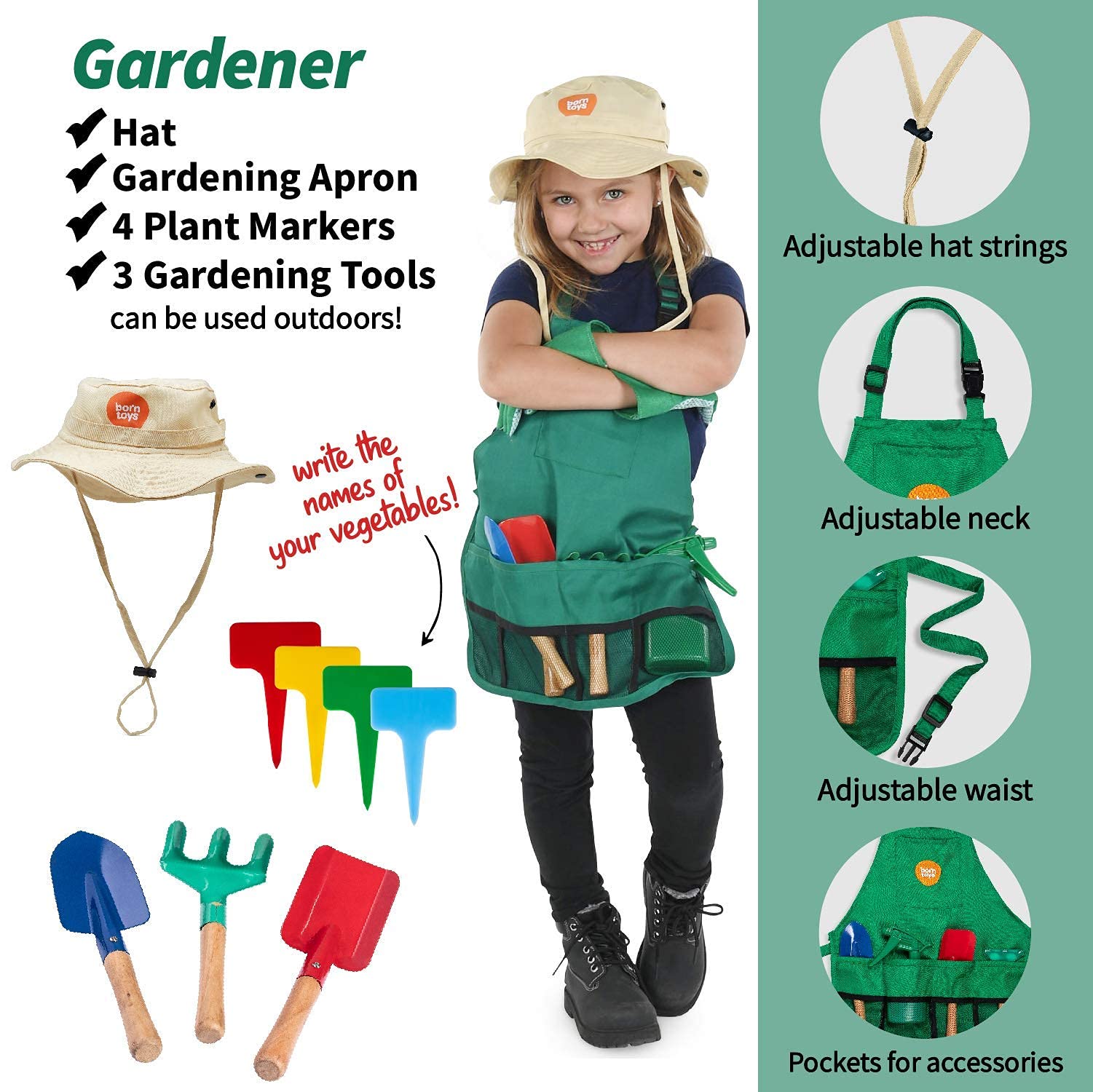 Born Toys Kids Dress Up Costume Set - Police, Fireman, Construction Worker, Gardening & Chef Role Play Outfits for Boys & Girls Ages 3-7 | Pretend Play, Birthday Parties & Halloween Costumes