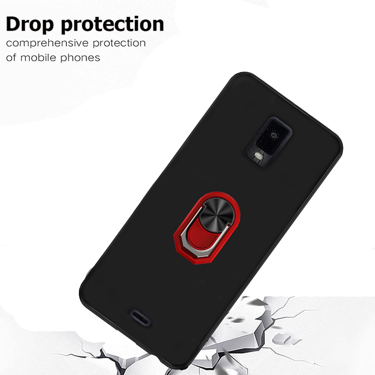 2 Pack Tempered Glass Screen Protector & Full Body Shockproof Case with Kickstand & 360 Ring Holder for BLU View 3 B140DL - Red | Durable Defender Phone Cover for Work, Travel & Outdoor Activities
