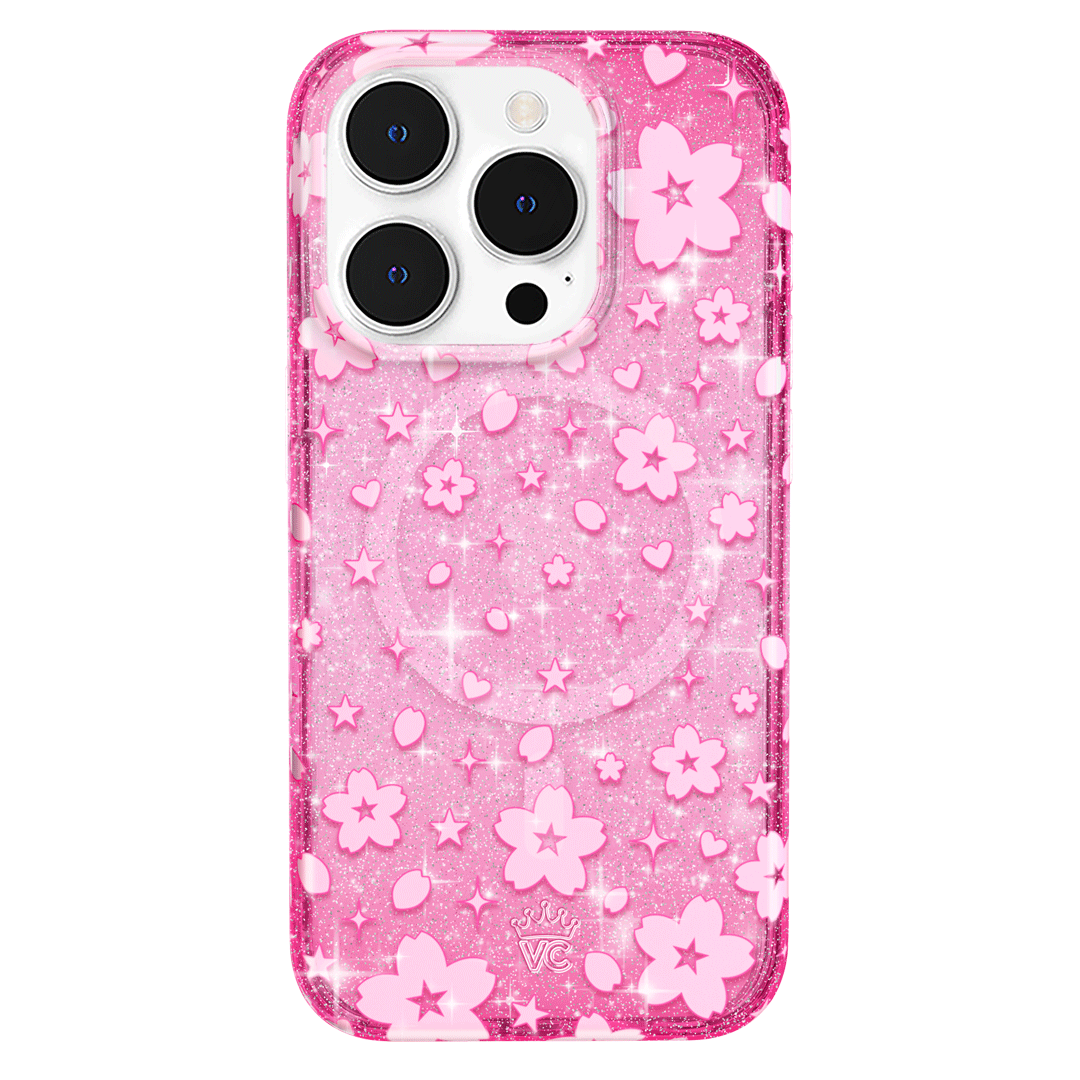 Cherry Blossom Glitter iPhone Case - Sparkling Floral Phone Cover for iPhone 13/14/15, Durable Shockproof Protection - Perfect for Spring Outfits & Everyday Use