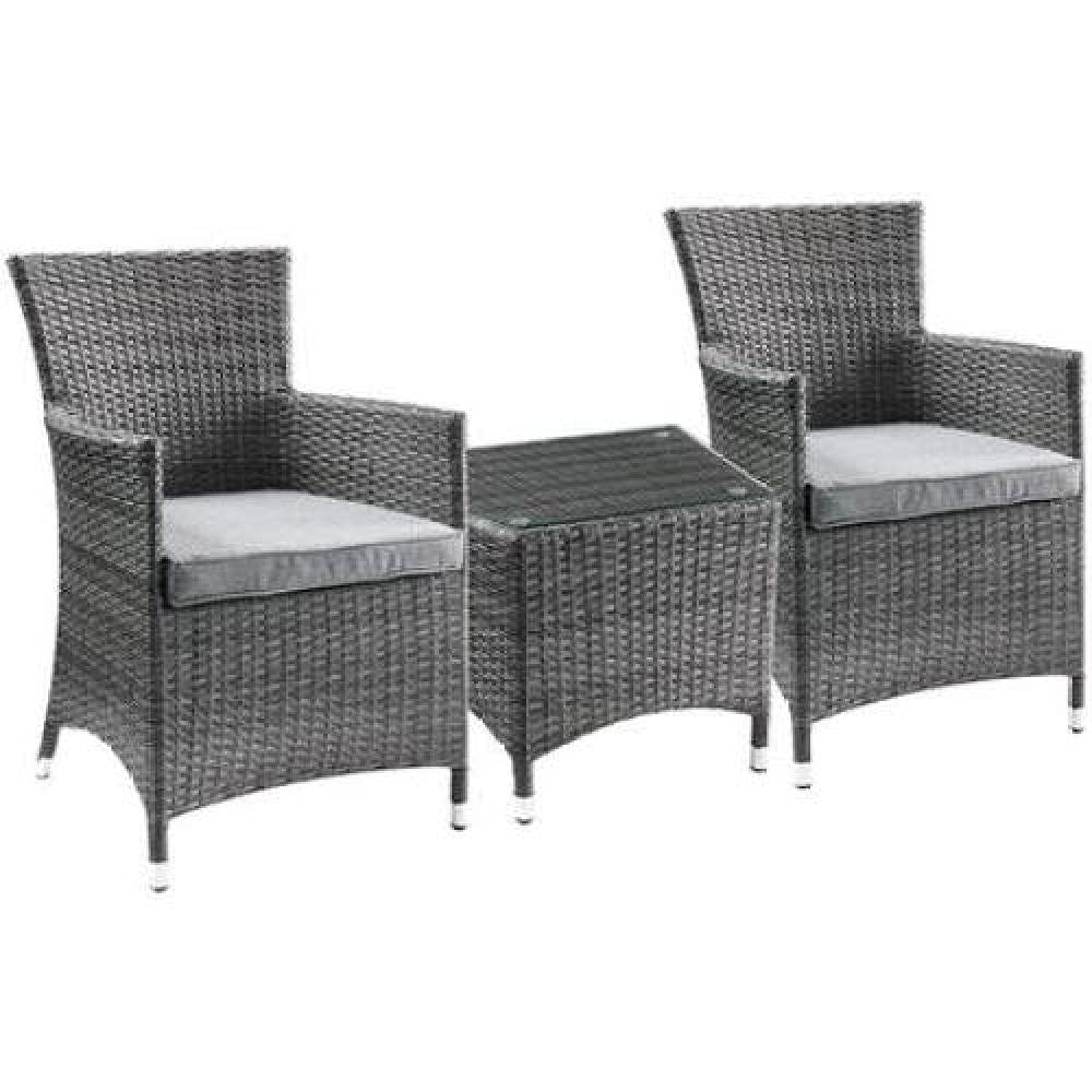 Kao0yan 3-Piece Gray Wicker Patio Bistro Set with Gray Fabric Cushions - Outdoor Garden Furniture for Patio, Balcony, or Cafe Dining | Perfect for Relaxing, Entertaining & Al Fresco Meals