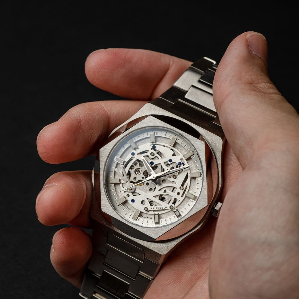 Aries Gold Voltamic Silver Dial Stainless Steel Men's Watch G 9031 S S - Luxury Dress Watch for Business, Formal Events & Gifts