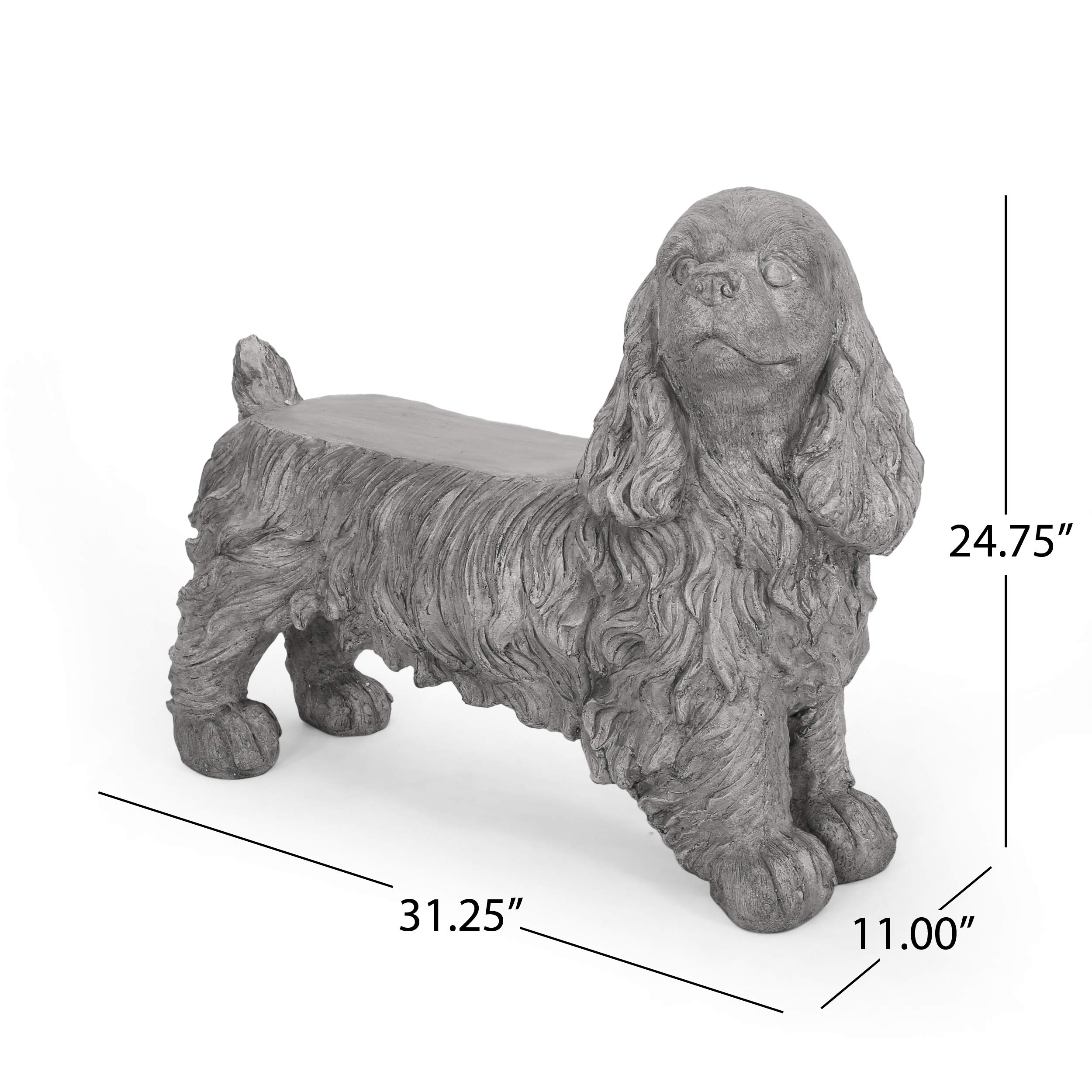 Christopher Knight Home Carlysle Bench with Spaniel Dog Design - Stylish Gray Entryway Bench for Hallway, Living Room & Bedroom Decor