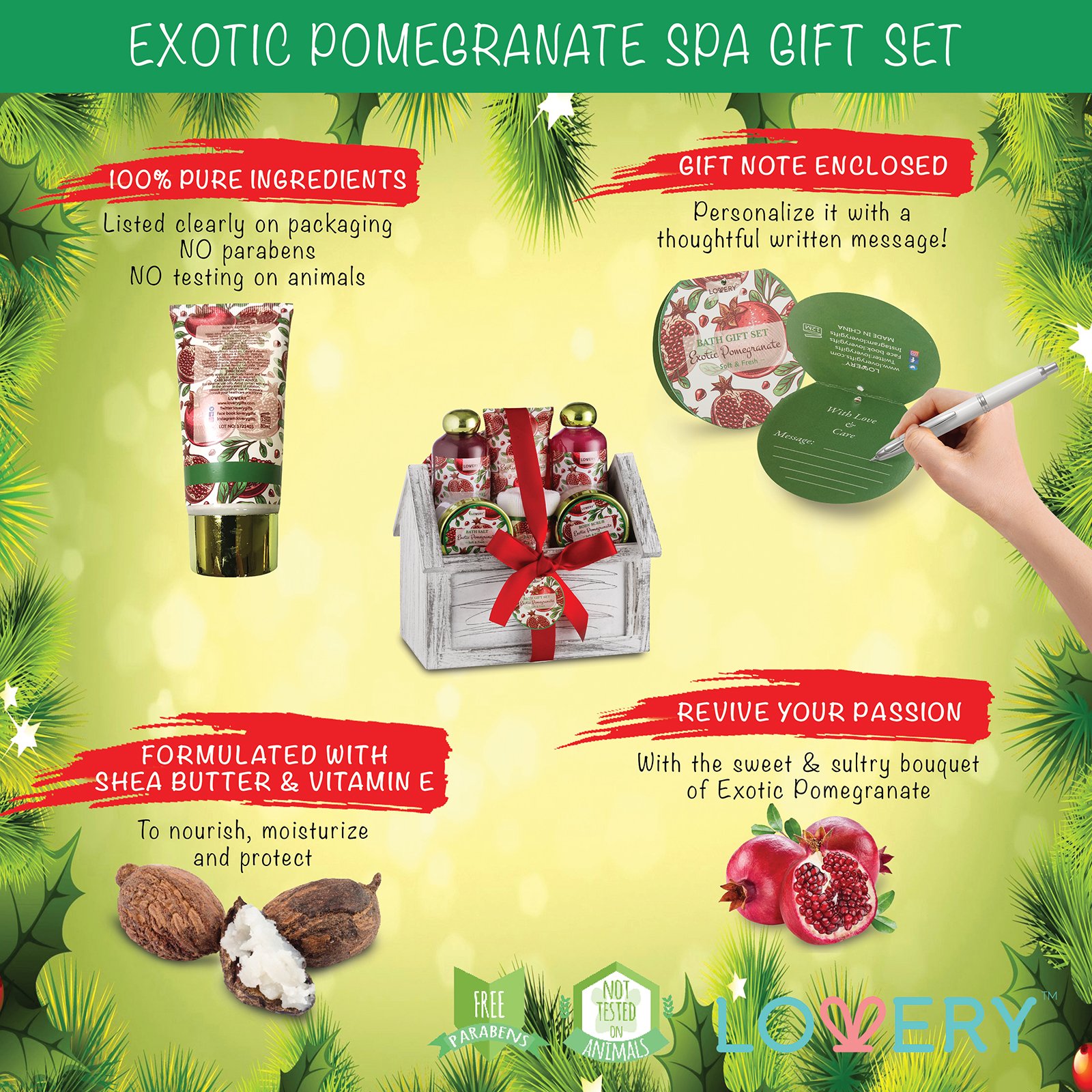 Luxury 8-Piece Spa Gift Set for Women - Exotic Pomegranate Scented Bath & Body Care (Shower Gel, Bubble Bath, Lotion, Bath Salt, Body Scrub, Towel & Cosmetic Bag) - Perfect Housewarming Gift, Bridal Shower Present & Relaxing Self-Care Treat